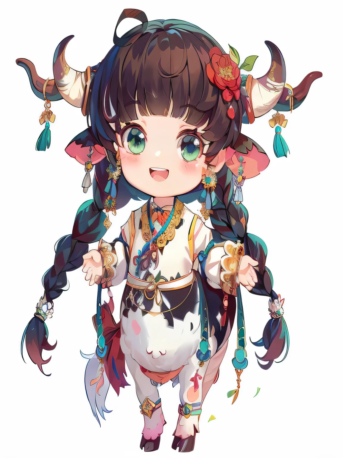 anime girl with horns and flowers in her hair, guys, Character art of Maple Leaf Story, Lovely and detailed digital art, Onmyoji detailed art, Onmyoji, author:Yang Jie, guweiz, guweiz on pixiv artstation, cute characters, Advanced Digital Chibi Art, Lovely art style, guweiz on artstation pixiv