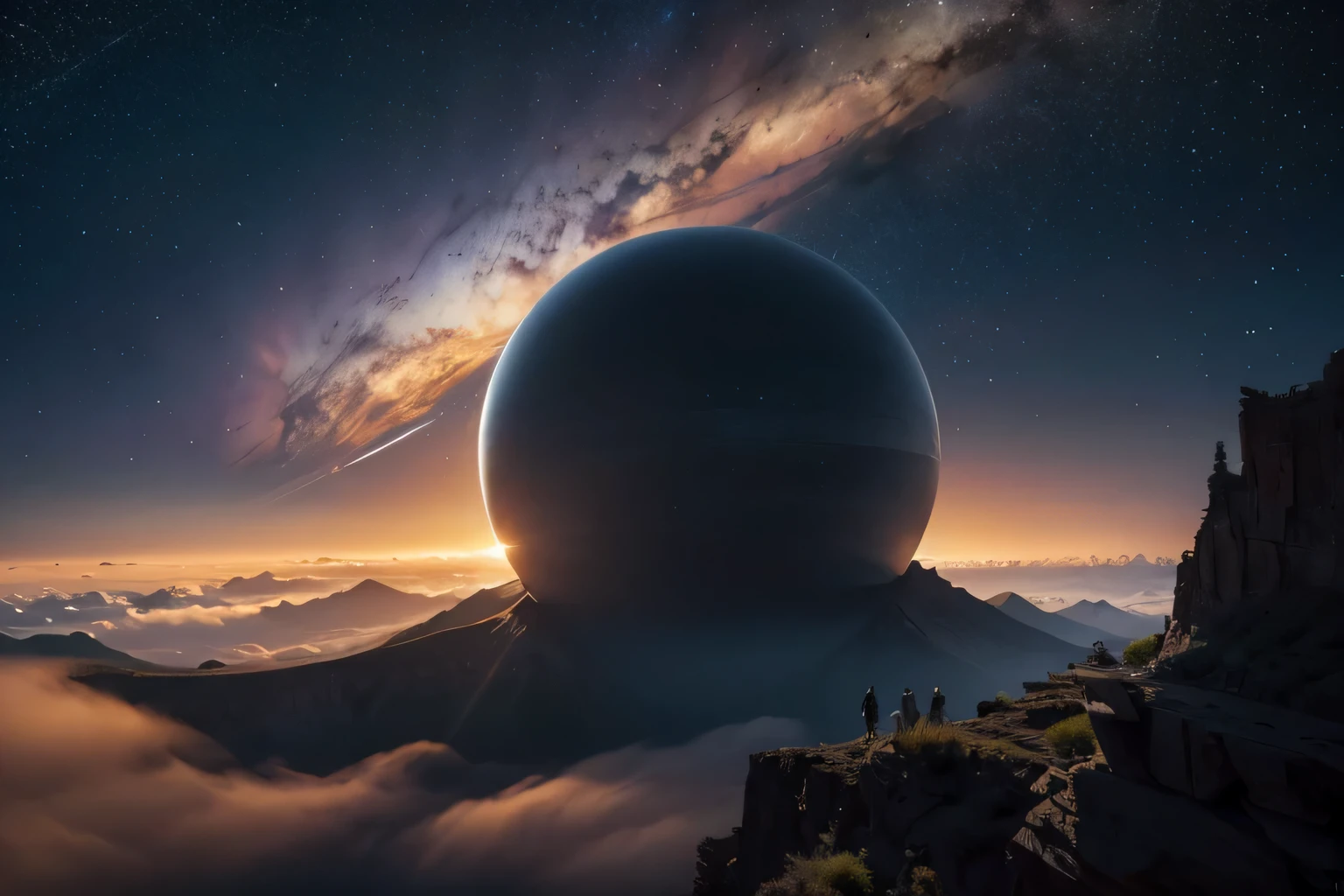 (Alien scenes)，（alien architecture），Looking out from the space station, The landscape will be breathtaking. The station will be located in the midst of endless darkness, A space where stars gather, A distant planet is visible on the horizon. This planet will be majestic, Multicolored spheres, Cloudy，Dotted with mountains and seas.

Around the station, There will be a series of activities, As spacecraft come and go, Transport supplies, equipment, and personnel. Some boats will be sleek and streamlined, While others are bulky and utilitarian, Designed for heavy lifting and long-distance transport.

The space station itself will be an engineering marvel, gleaming metal and glass centerpiece，stretching into space like a giant web. The modules that make up the station will be connected via slim connectors, bent arms, Each one has a communication antenna erected, Solar panels, and instruments.

When a space station orbits a planet, The landscape below will change, Reveal new landscapes and hidden wonders. There may be huge craters, towering volcano, or deep canyons that stretch for miles.. Earth&#39;s color changes as the sun rises and sets, Cast long shadows on the landscape，Illuminating hidden valleys and peaks.

Despite the vast space，Landscape on a grand scale, The space station will become a beacon of life and activity, It proves the ingenuity and determination of mankind to explore and conquer the unknown.. (((masterpiece))), ((best quality)), actual, 8K, Super detailed, actual, landscape, concept art,  Highly detailed RAW color photos, side angle, (lens flare:0.7), particle effect, Ray tracing, movie lighting, Shallow depth of field, Shot with Sony Alpha 1, 50mm wide angle lens, sharp focus, movie stills, dynamic poses., 1 planet,