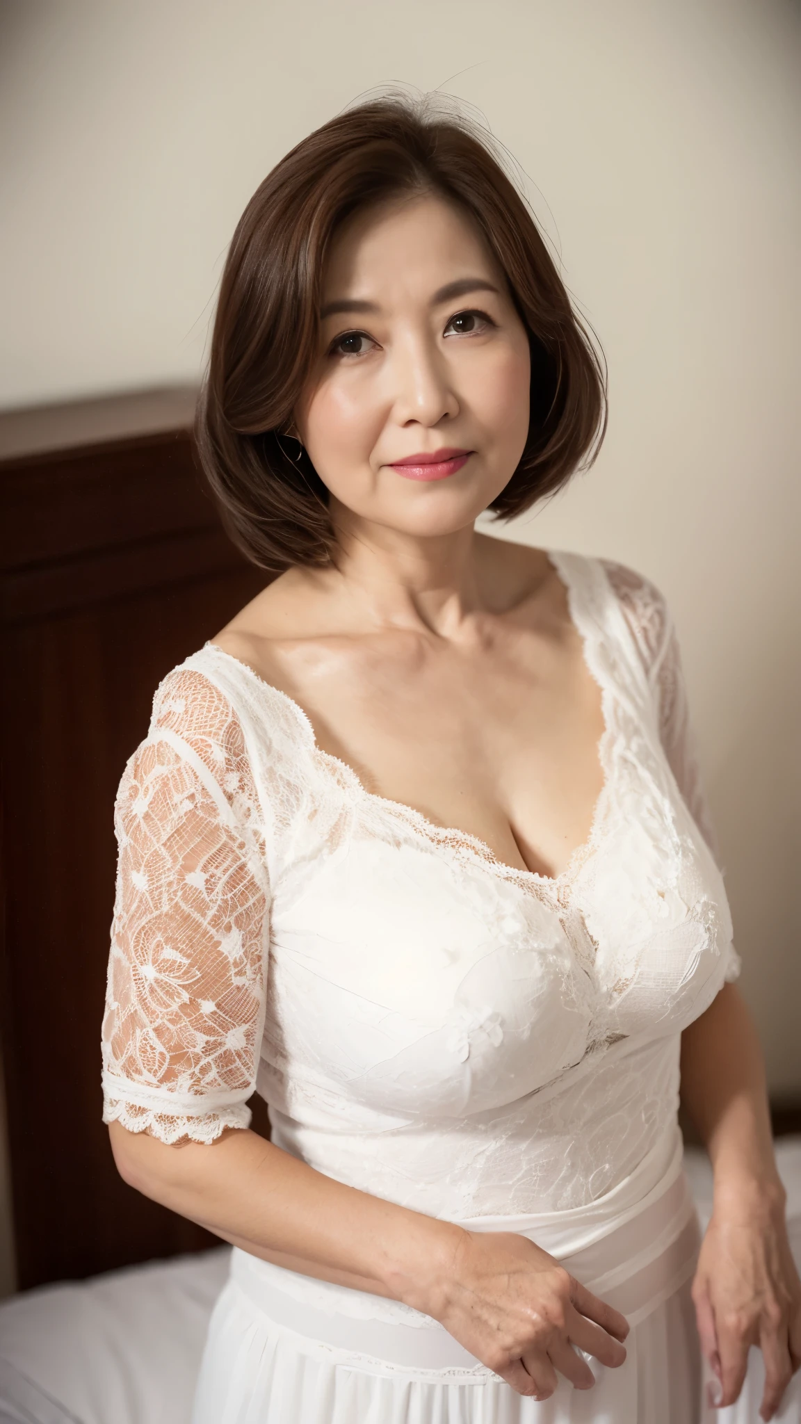 (((alone))), elderly mature woman, pure white background, gravure, facing the front, ((center your face on the screen)), describe the lips correctly,red lips, flashy makeup, from the chest up, In underwear, highest quality, Super detailed, realistic, Super detailed細なスキン, perfect anatomy, (1 Japanese mature woman), (positive), 100 years old, huge breasts, part time aunt, Glamour, Sexy, pure white skin, looking at the viewer,