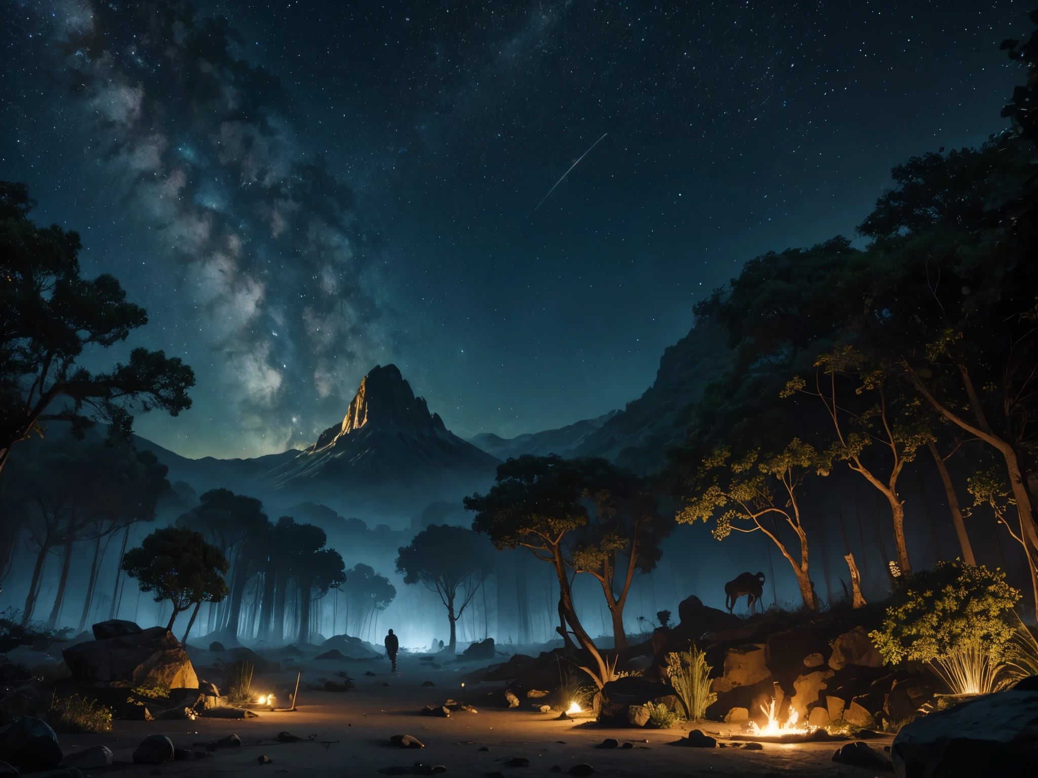 (masterpiece, best quality), best resolution, alien jungle planet landscape, alien wildlife, starlit night