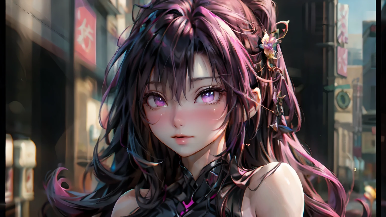 (best quality,realistic,ultra-detailed),cute,sexy,long hair girl,pinkpurple,hot body,epic background