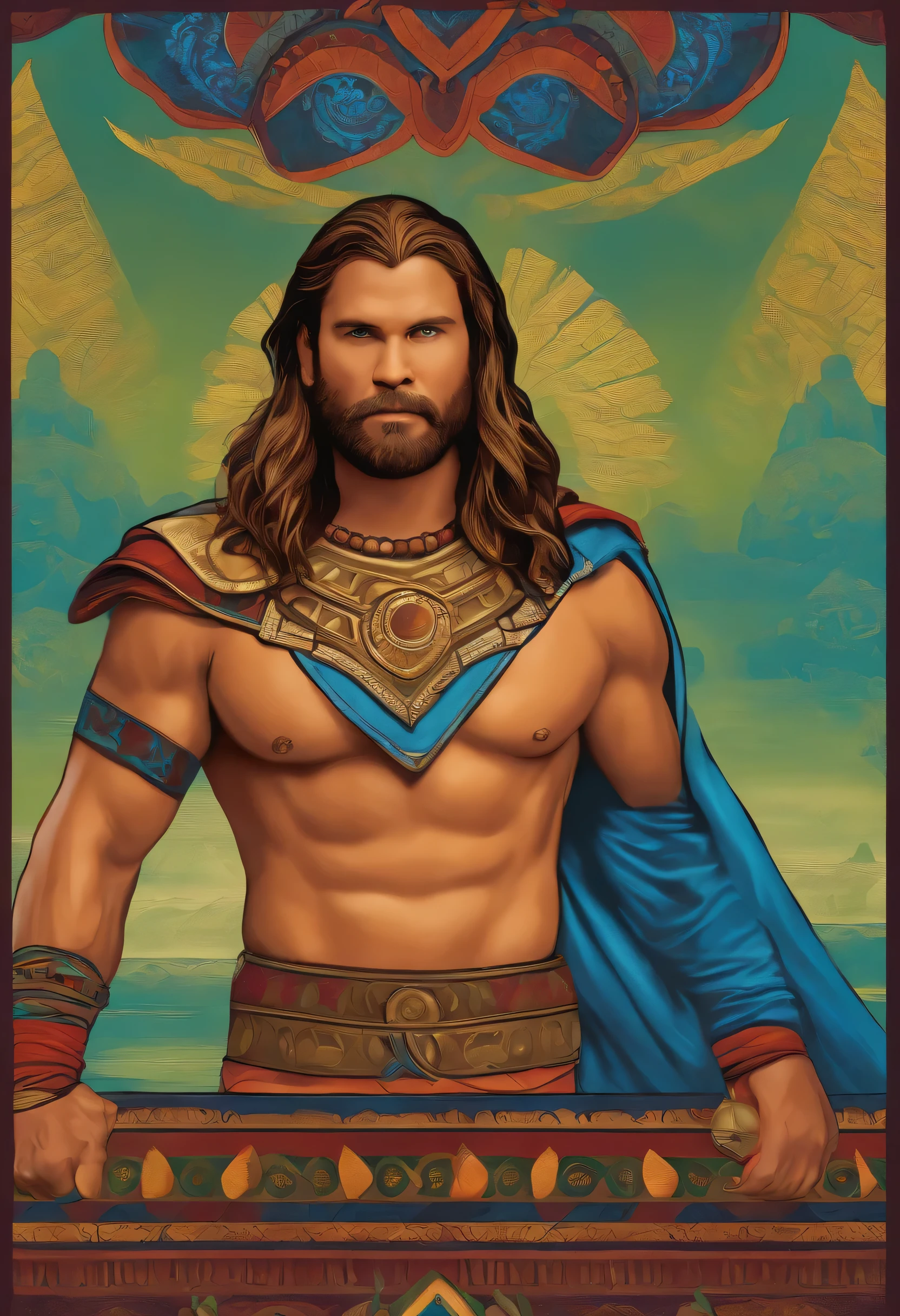 A full body portrait of Jason Momoa as an extremely strong and handsome 40s years old man, highly detailed painting, portrait, artwork by William-Adolphe Bouguereau, ethereal, poetic pastoral