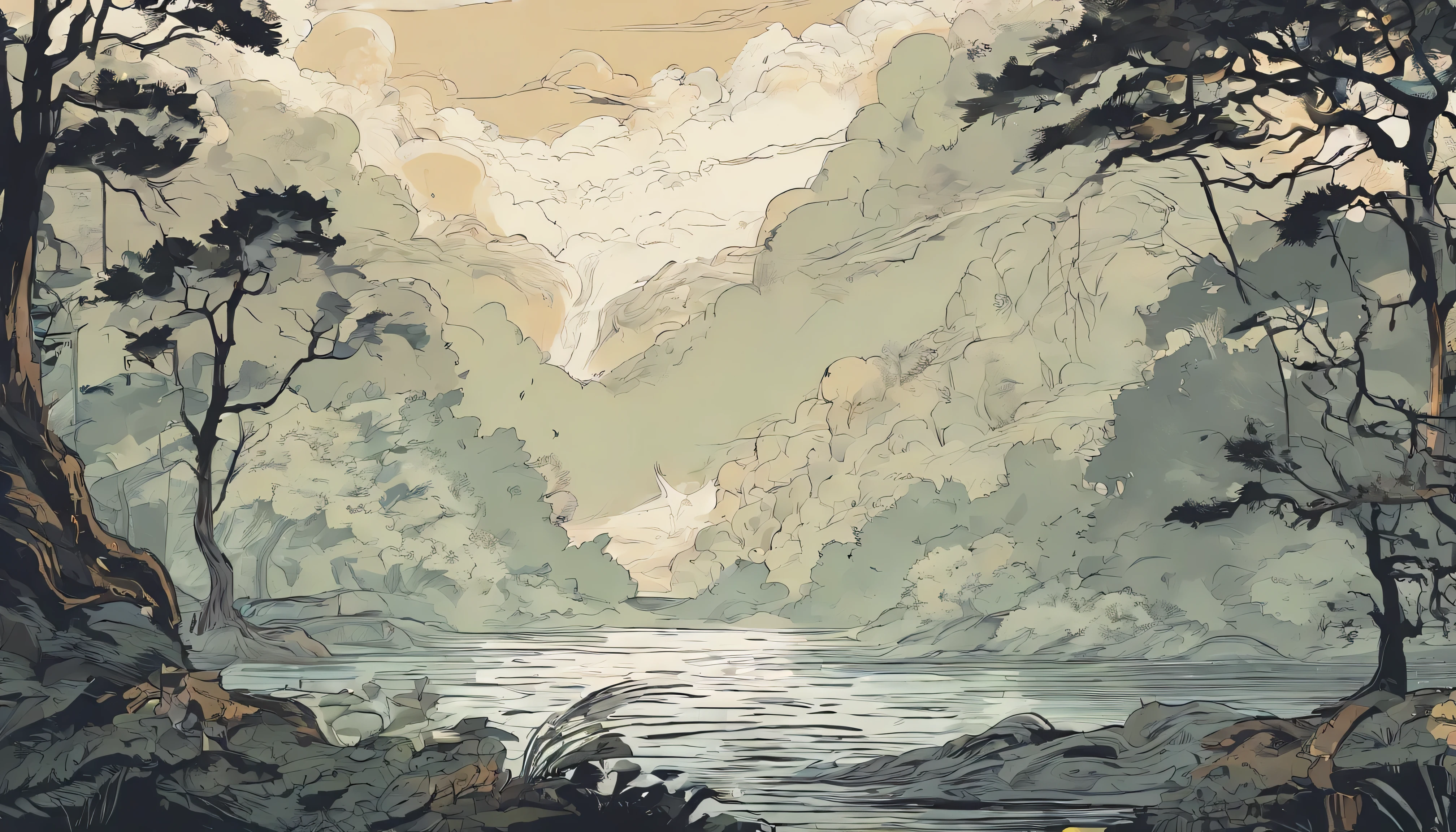 Design an image depicting an intense night storm scene over an ancient rainforest. The sky above is a canvas of chaotic beauty, with lightning bolts illuminating the dense canopy below. Each flash reveals the rich, wet leaves of towering trees and the intricate ecosystem that thrives under their shelter. The storm's fury is juxtaposed with the enduring calm of the forest, highlighting the timeless dance between nature's tempests and the tranquility of the ancient woodlands. Include the occasional glimpse of a waterfall or river, its waters surging in response to the downpour, adding to the scene's dynamic beauty