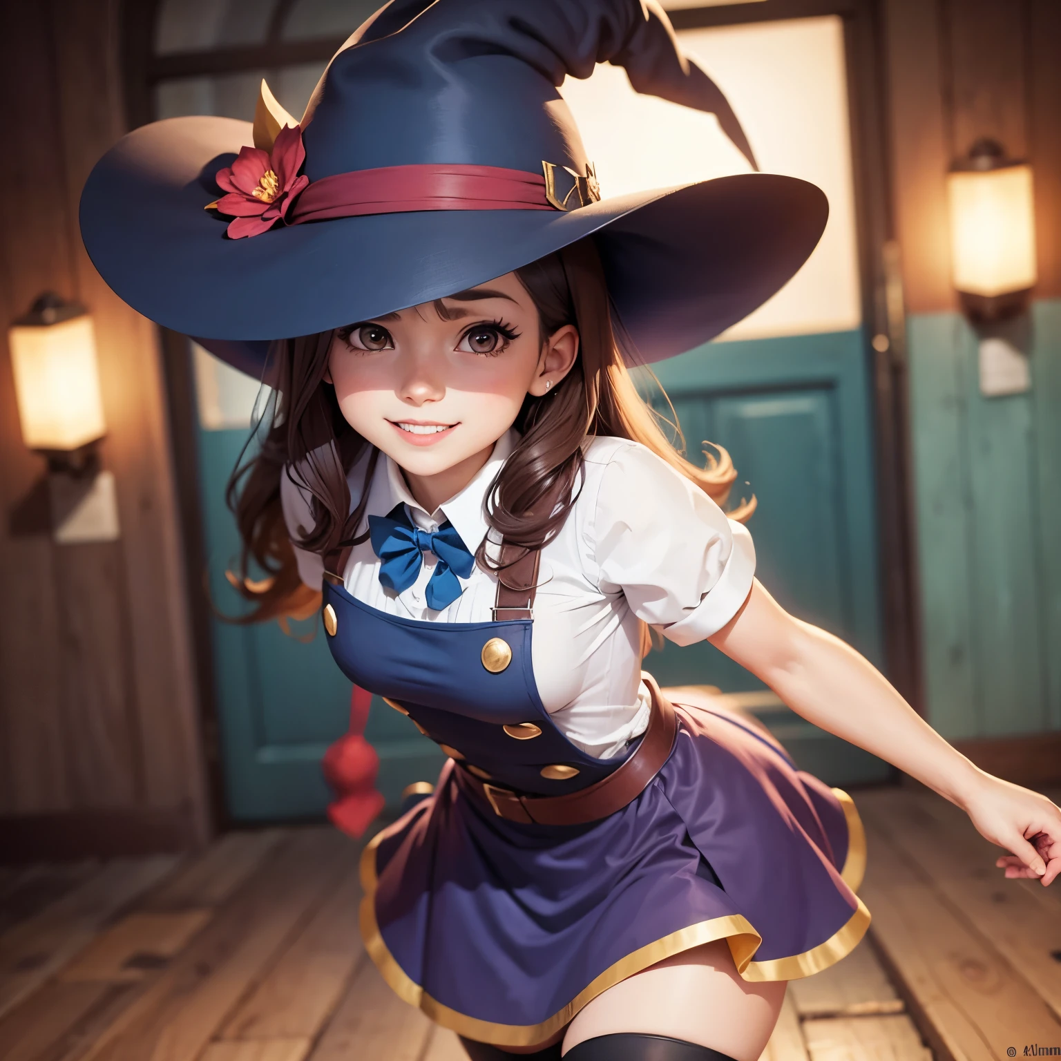 1 chica, akstuko kagari, akko, little witch academia, half body, sonriendo, mirando a lado, calidad perfecta, 4k, fondo blanco, sin sombrero