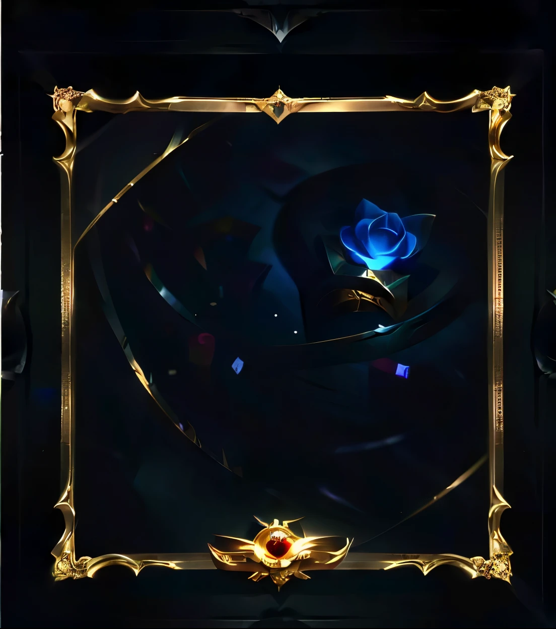 a picture of a gold frame with a flower on it, game overlay, black rose frame. d&d, ornate borders + concept art, card frame, game card frame, background(solid), wide frame, ornate frame, frame, inside stylized border, complete darkness background, medium frame, kda, arena background, golden frame, stylized border, movie frame