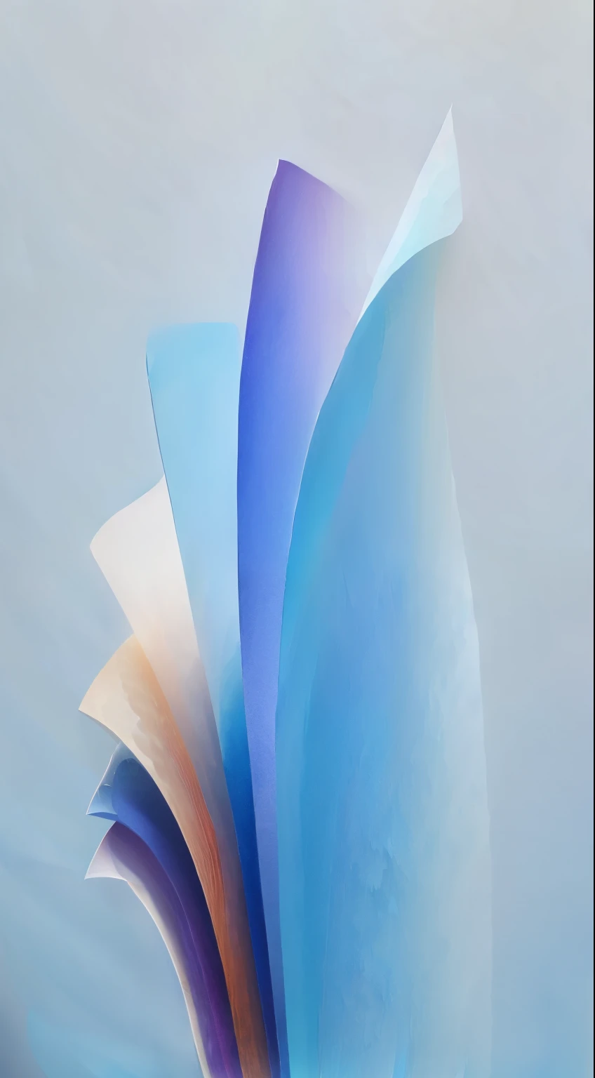 There is a blue vase，There is a pile of folded paper inside, Gradient and soft light, layered paper, layered paper style, stylized layered shapes, smooth Gradient, Gradient, translucent material, Color layer, made entirely from Gradient, Glossy, Stylized dynamic folding, beautiful Gradient, soft Gradient