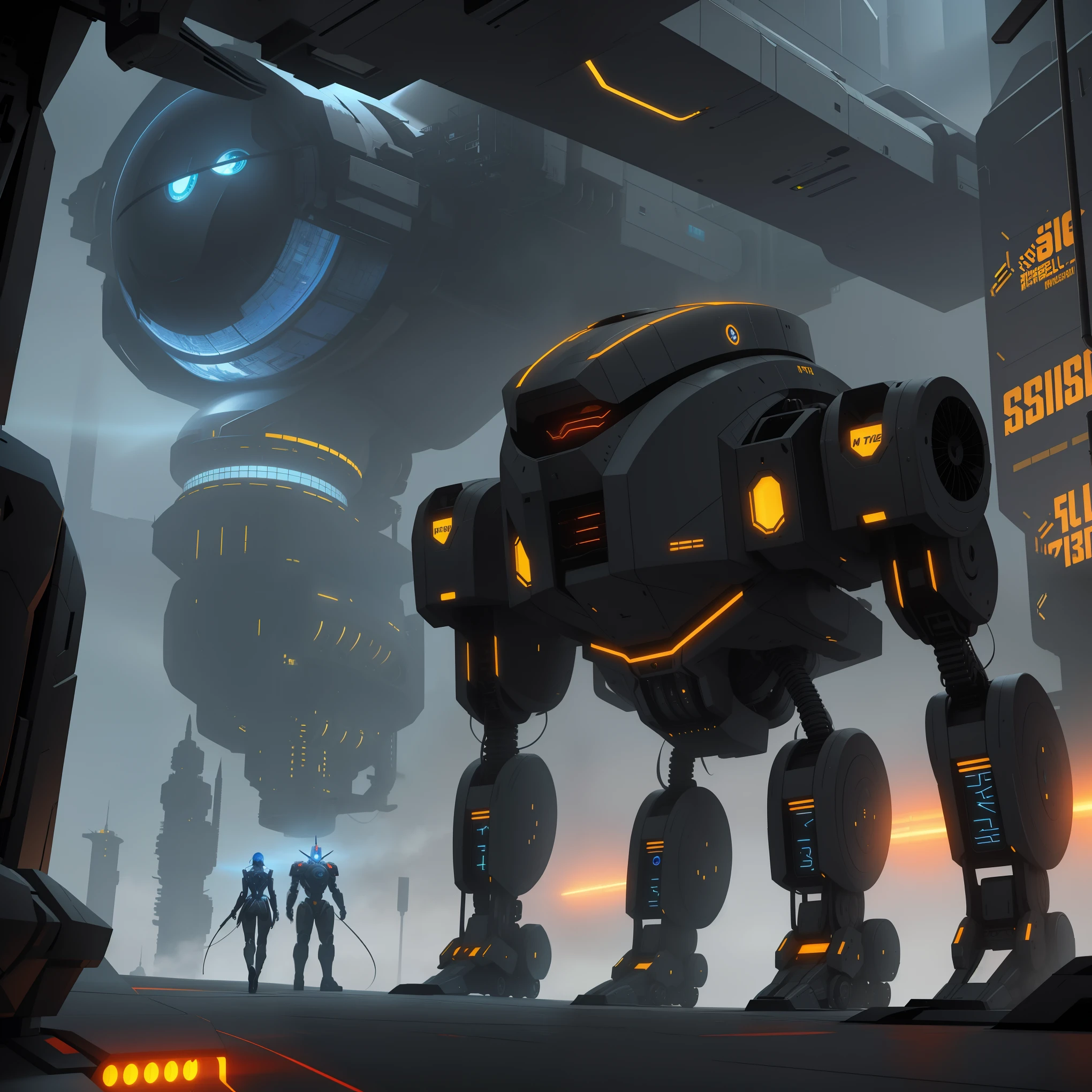A futuristic alien landscape with a mechanical empire and a steel city, featuring powerful robot warriors enforcing the steel order, vivid colors, HDR, ultra-detailed, realistic, concept artists style, studio lighting, sharp focus, extreme detail description, professional, bokeh,horror,sci-fi,physically-based rendering,ultra-fine painting,highres.