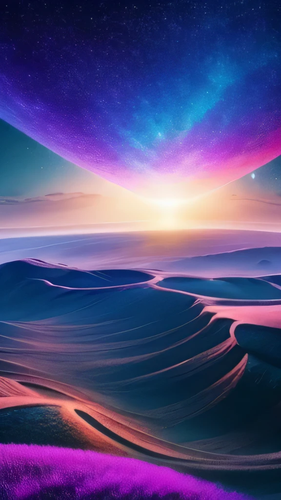 In the vast expanse of the cosmos lies an alien landscape, a masterpiece of otherworldly beauty, trending on art stations and CG societies worldwide. The terrain is a labyrinth of intricately textured hills, their surfaces dotted with slimy pools that shimmer under the ethereal glow of nebulous, glowing flower-shaped clouds. Towering, melting structures of unknown origin dot the landscape, their badly damaged walls emitting spore clouds that dance in the air.

The alien sky above is a breathtaking canvas of liquid clouds that blend and morph, their colors ranging from vibrant pinks to deep purples and blues. The sun, an enormous, lumin
