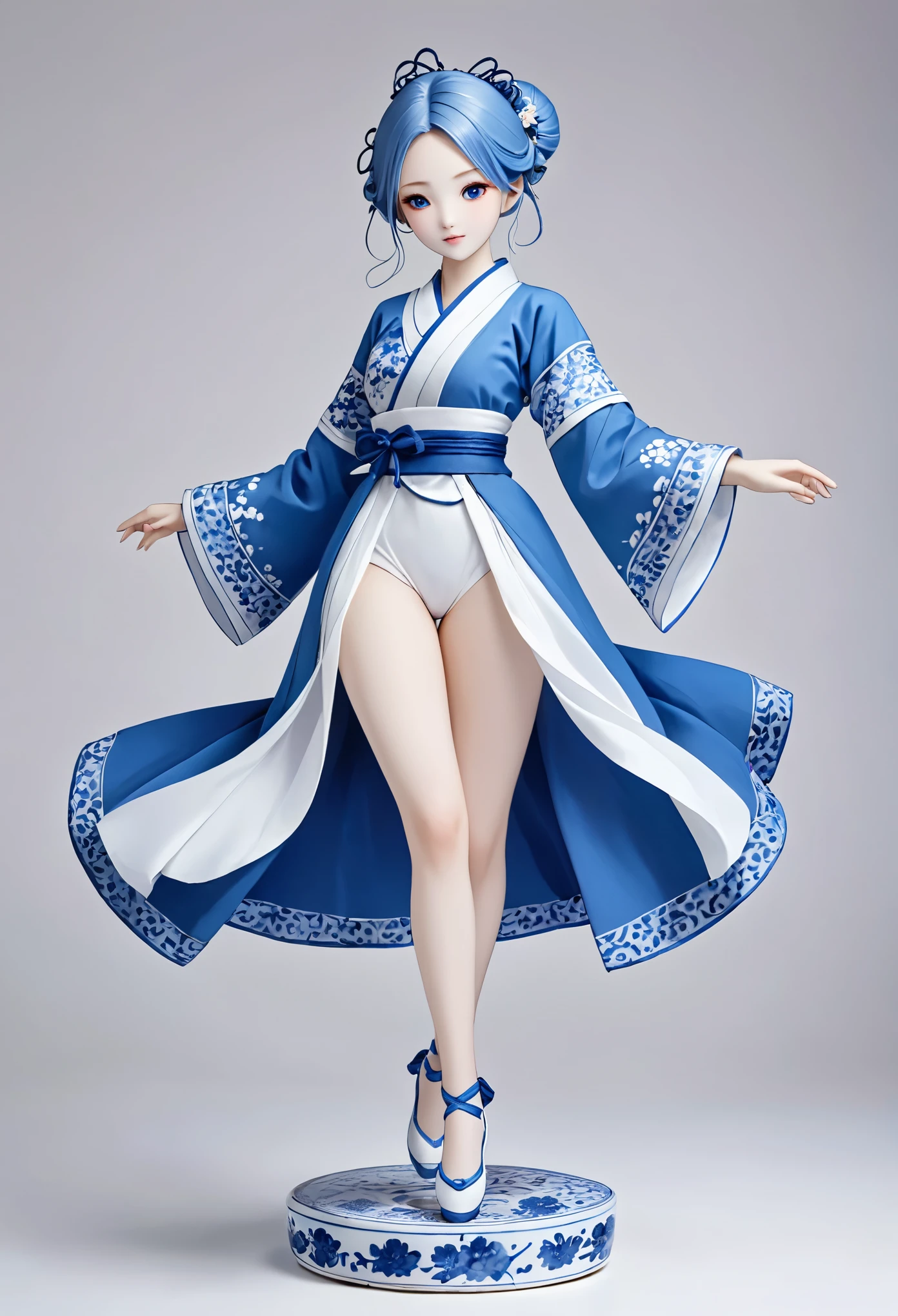 a girl,dance,full_body,simple background,blue and white porcelain,hourai_doll,