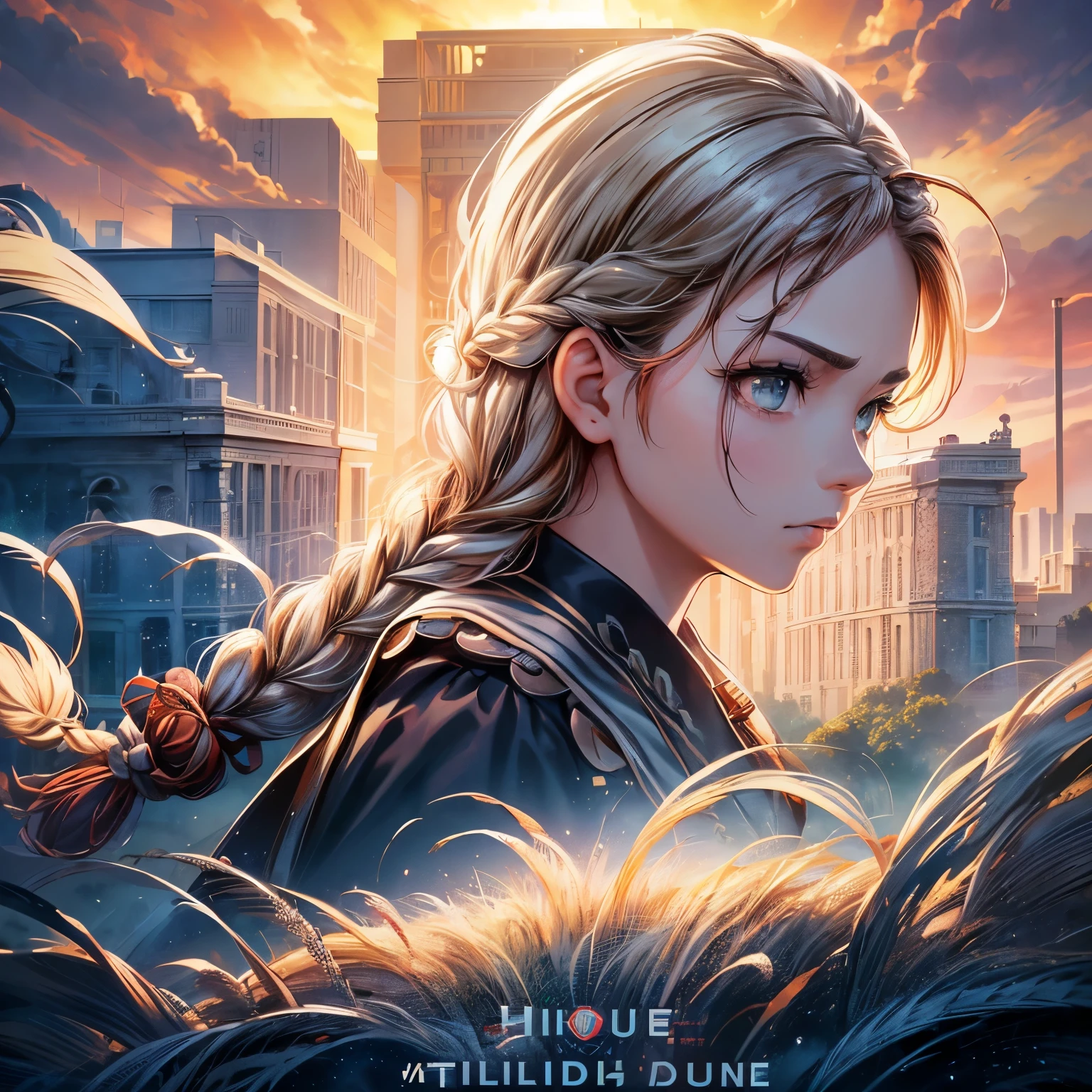 movie poster,single,The most true,Highest resolution,Face resolution,(((braid hairstyle: 1.5)),science fiction小说,science fiction,adapted from movie《foundation》,View from the front,angry,middle-aged adult,40 year old female,Black single sided hairstyle,brown eyes,(Reference White House Collection :1.5),Filed in the middle of an open meadow,breeze blows,high quality images