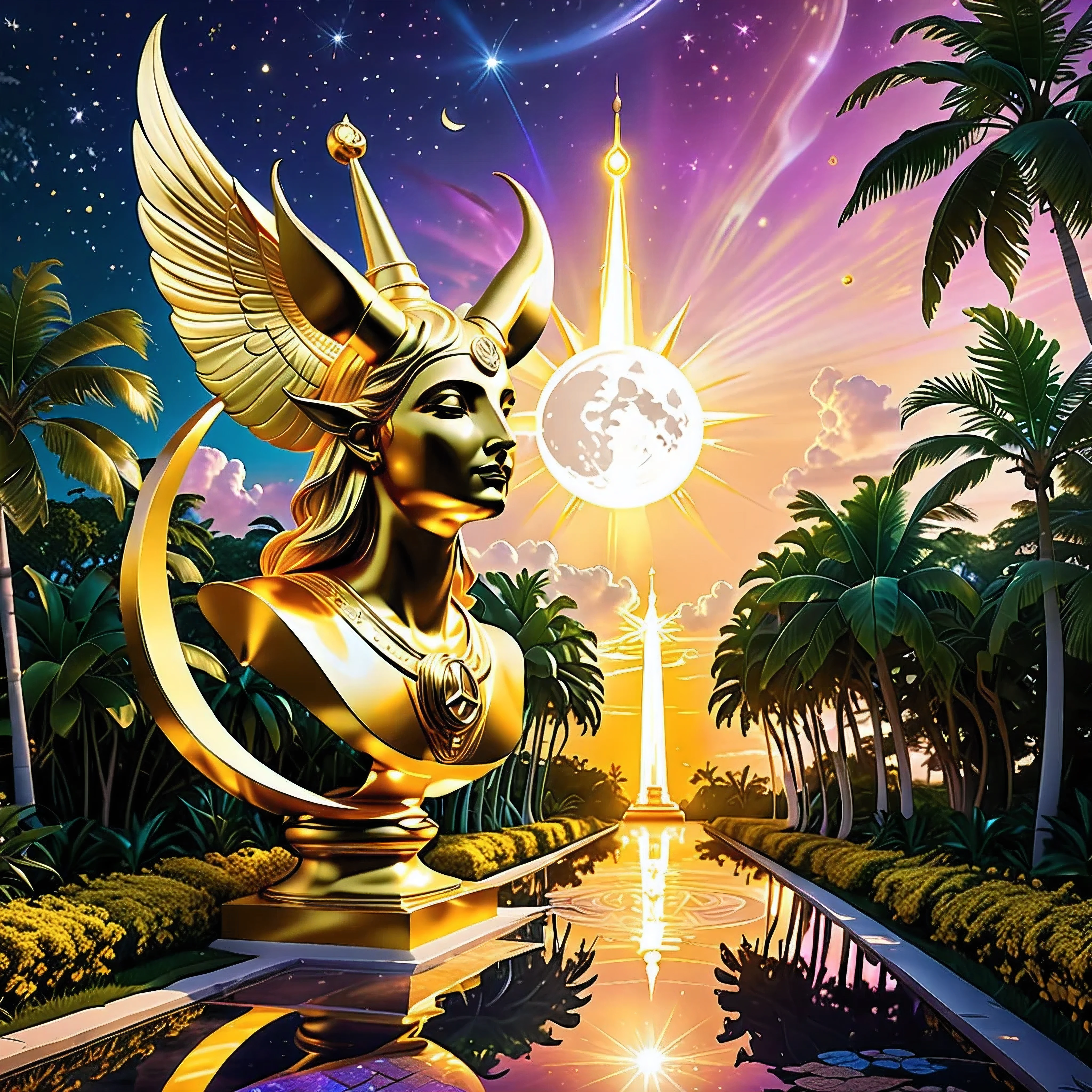The prompt for the first theme is as follows: "Achieving success, facing mortality, golden ingots, vibrant Miami, luxurious Mercedes, golden SLS, Baphomet statue, along the path, crescent moon on the left, sun on the right, lavish lifestyle, glimmers of hope, surreal dreams, twilight hues, mesmerizing glow, luminous energy, infinite possibilities, divine intervention, the allure of gold, symbolic journey, hidden secrets, enchanted whispers." Remember to remove the explanations and make sure the prompt meets all the formatting requirements.