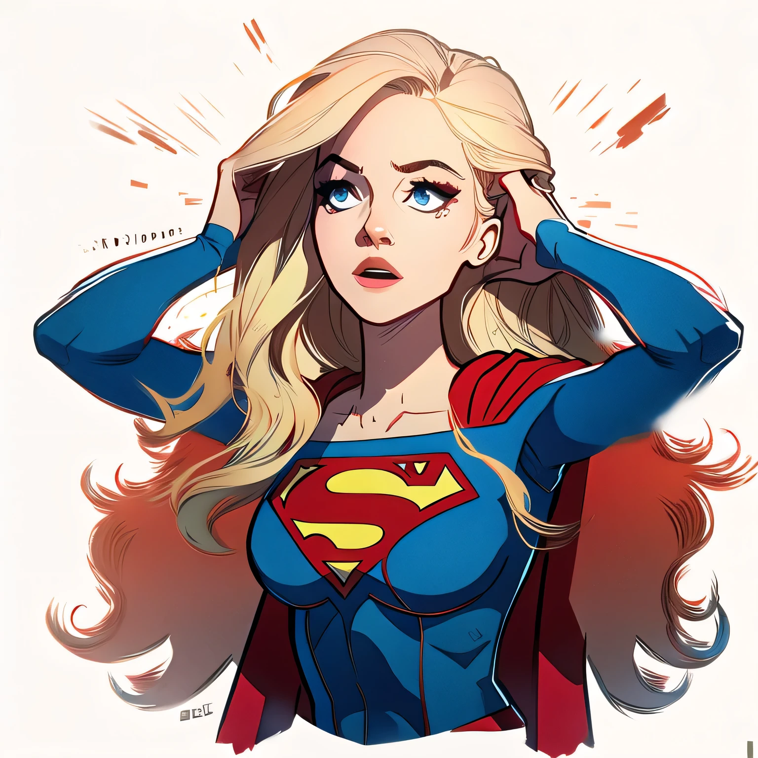 Supergirl, sorprendida, sujetandose la cabeza