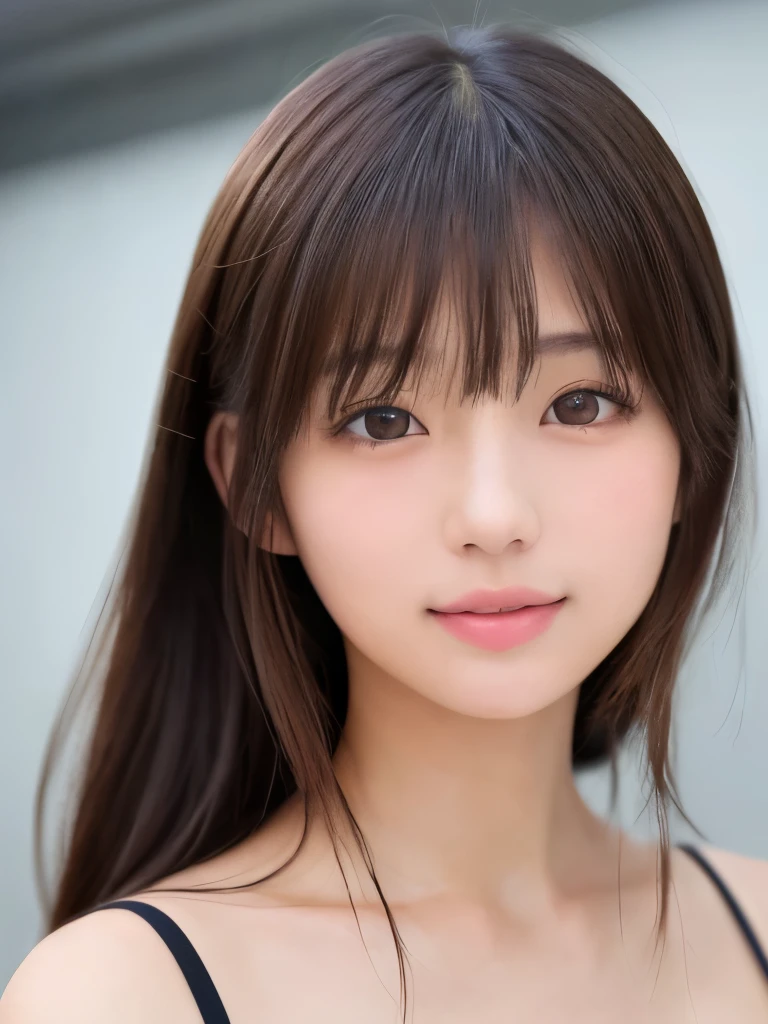 ((cute日本の女の子、beautiful japanese girl、1 girl、19 years old、ponytail、highly detailed faceと肌の質感、refinement、highly detailed face、highly detailed eyes、blusher、blush、cheek、ピンクのcheekを塗った頬、close-up of woman、breast enhancement、frontage、cute、smooth white skin、Transparent skin texture、))、(dark brown hair、bangs)、look at the camera、beautiful woman with perfect style：1.4、japanese model、young gravure idol、若いcuteグラビアアイドル、リアルなyoung gravure idol、refinementされたグラビアアイドル、((highest quality、In 8K、masterpiece:1.3))、(4k、RAW photo、highest quality)、(realistic、フォトrealistic:1.37)、Place a person on the other side of the screen、natural soft light、upper body and head、refinement、