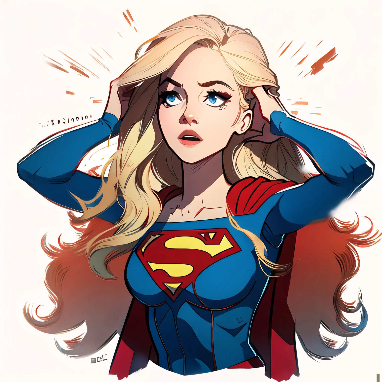 Supergirl, sorprendida, sujetandose la cabeza
