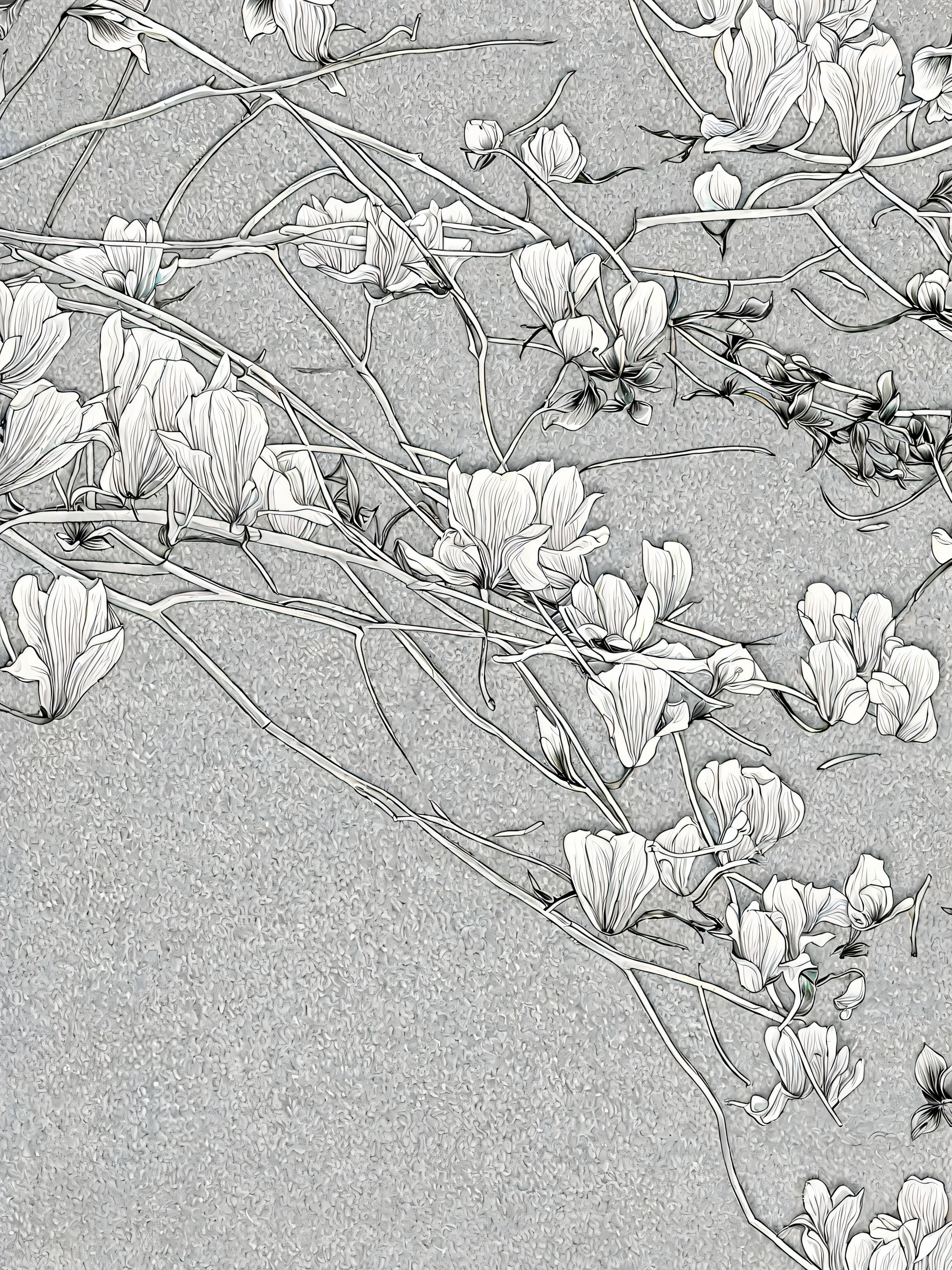 white wall, Black and White的花朵, clear outline,Black and White,Line drawing,Line drawing,line art, , yulan, Surreal Flowers of Wyse,
