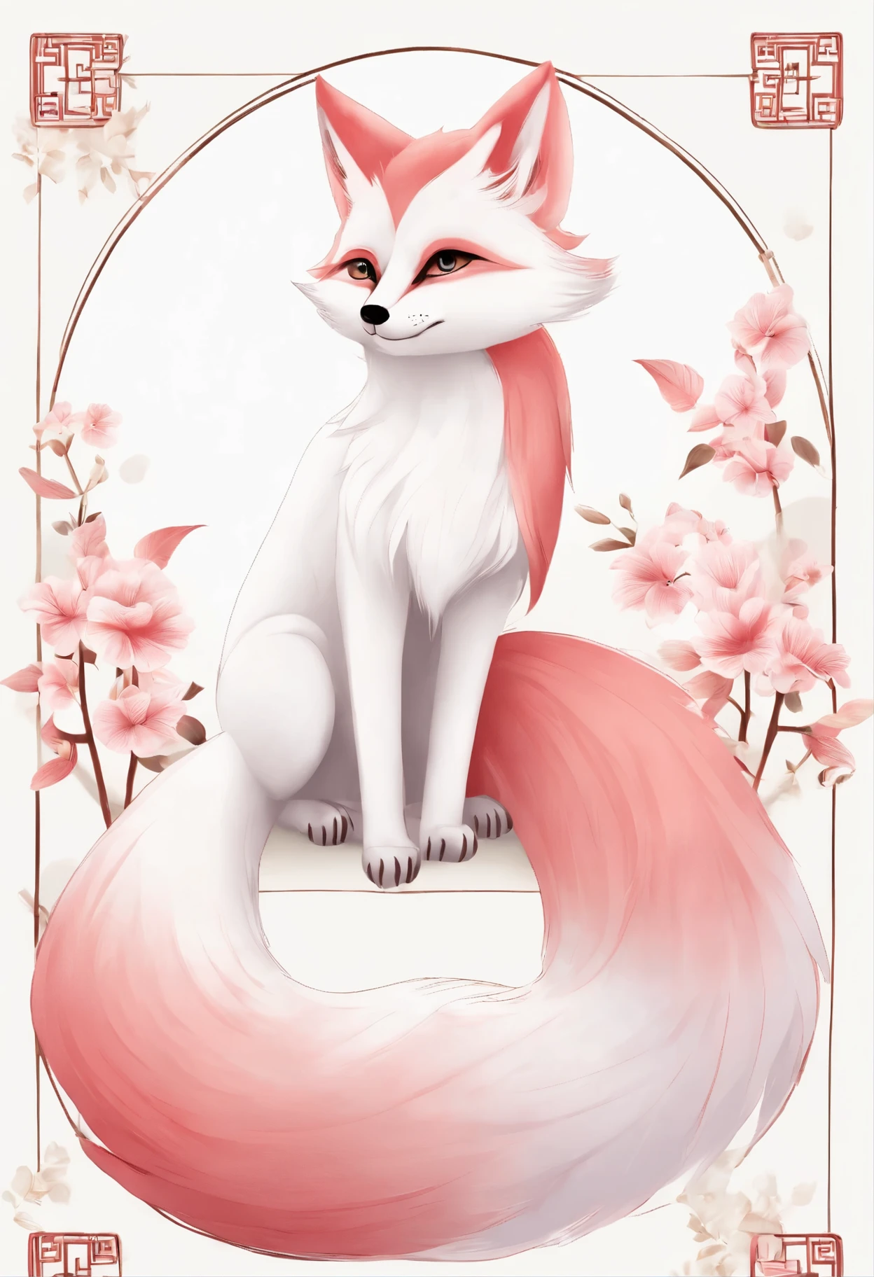 (White background:1.4),(Girl profile picture, open one's eyes, long pink hair,pink fox ears,There are nine fluffy fox tails,The tail has a fiery red color at the end, Oriental elements),(Chinese illustration:1.3,paper art:1.3, Quilted paper art:1.2),( Reasonable design, clear lines, high definition,best quality, Very detailed, masterpiece, movie lighting effects, 4K )