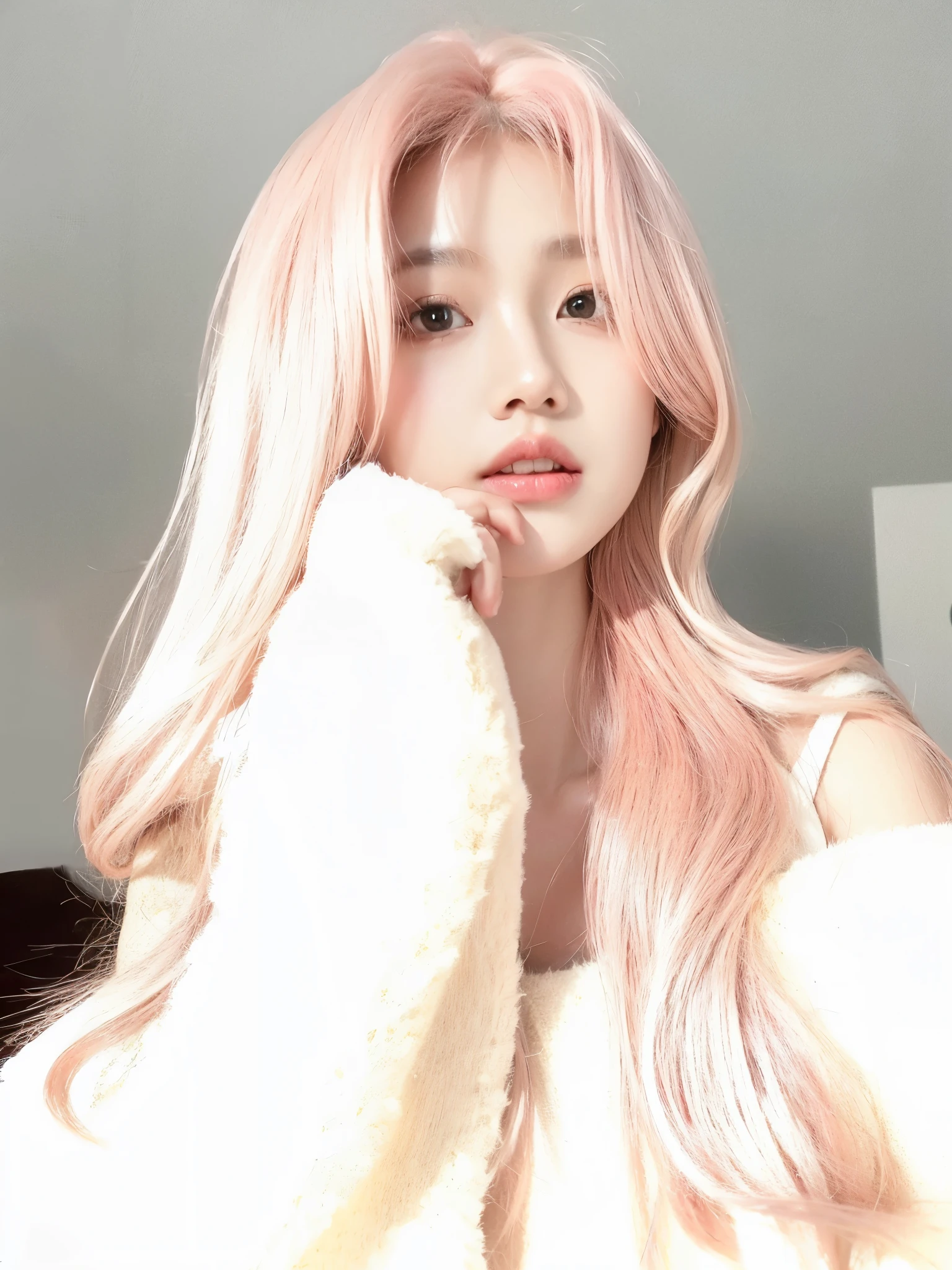 pink long curly hair，Sweet beauty，头发修的漂亮Naturally，Make the background more natural and beautiful，Increase hair volume，Naturally