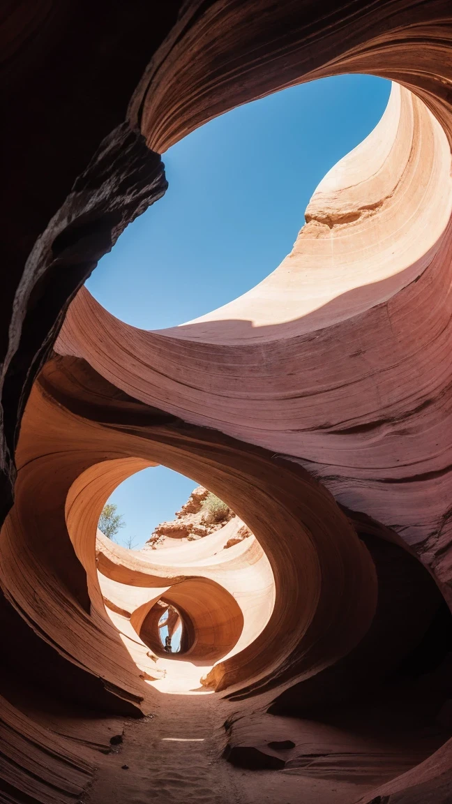 landscape of a Rounded The Antelope Canyon from inside of a Tower, Regal blossoms, Fall, volumetric lighting, F/8, most beautiful artwork in the world