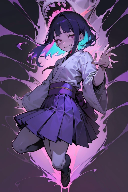 ((Japanese high school girls&#39; uniforms))、Outline purple, ((Jump scares)), scribble, doll-like face, cartoon style, rough sketch, Horror elements, (masterpiece), (High resolution), (super delicate), (clear), Comic style illustration, (drawing style),  full body,crazy illustration, flat illustration, creepy appearance, distinctive hairstyle,  unique atmosphere、(colorful background)
