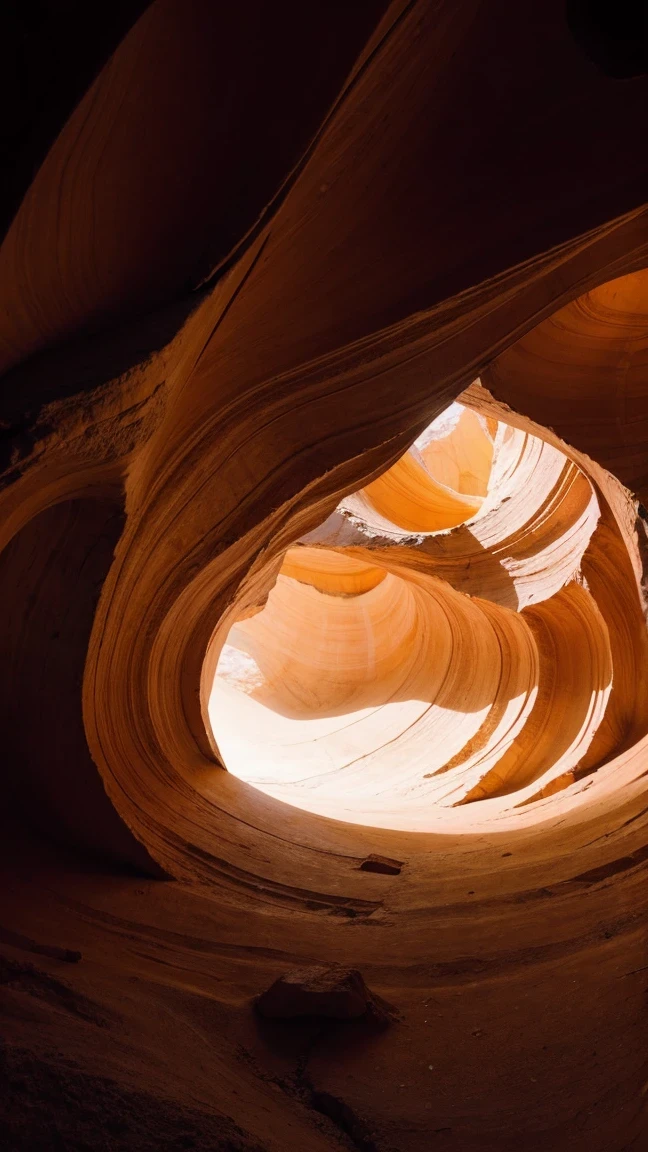 landscape of a Rounded The Antelope Canyon from inside of a Tower, Regal blossoms, Fall, volumetric lighting, F/8, most beautiful artwork in the world