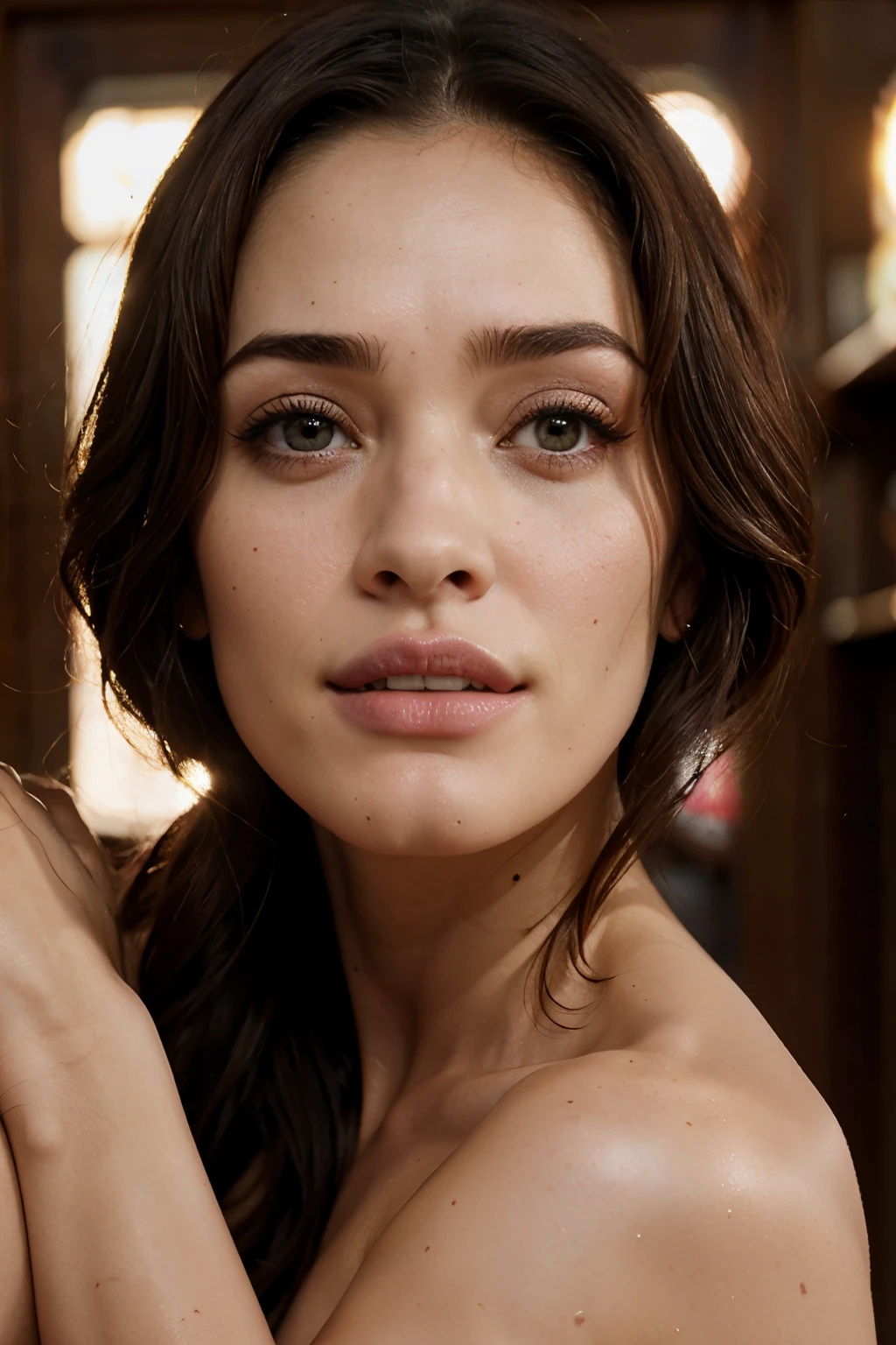 vestindo cuecas subdimensionadas que escavam em carne, cowboy_shot, pelada, nua, mixed features of Emmy Rossum and megan fox, cabelos ruivos.