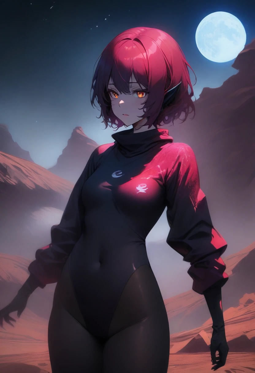masterpiece, best quality, very aesthetic, absurdres, Alien Landscape, night sky, detailed moon, detailed nebulas, moonlight, 1 female astronauts