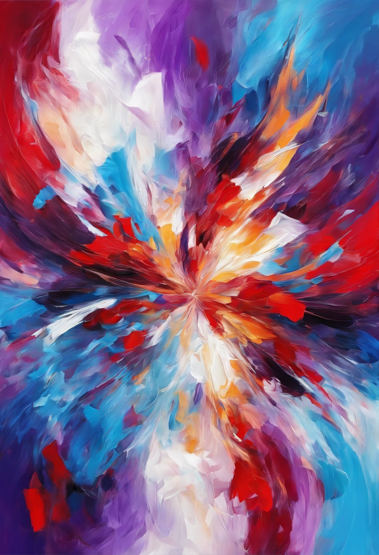 abstract painting, blue and red color fusion, purple result, white background, 