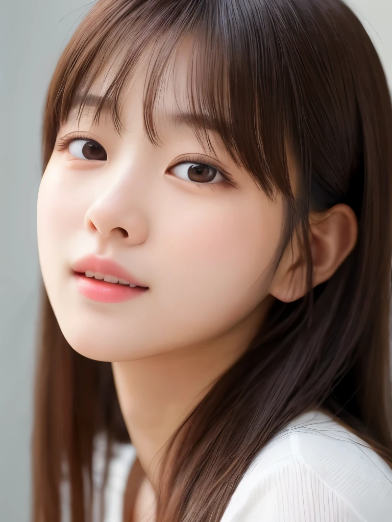 realistic pictureasterpiece、Highest image quality、cute japanese girl、beautiful japanese girl、1 girl、(Miyu Ozono)19 years old、highly detailed faceと肌の質感、refinement、highly detailed face、beautiful girl、long hair、With bangs、cute girl、(lips are plump、especially the upper lip)、mouth slightly open、