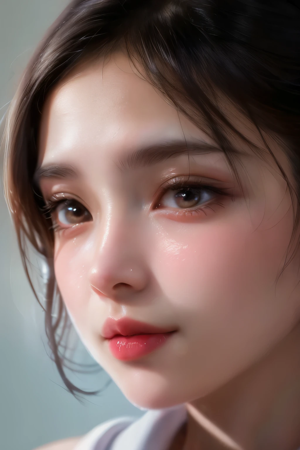 Best quality, masterpiece, ethereal, ultra high res, photorealistic,8k raw photo, super details,medium shot,asia girl beauty,light smile, dramatic, in the dark, deep shadow, low key, cold light, off shoudler, dramatic linear delicacy,lipgloss, eyelashes, gloss-face, glossy skin, chromatic aberration, natural shading,
