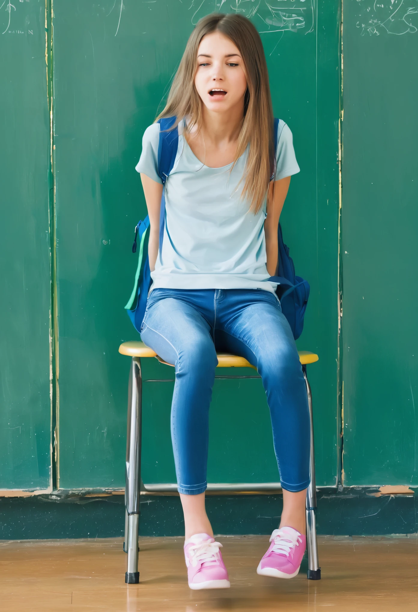 School, A skinny girl who farted while sitting in PE., blush