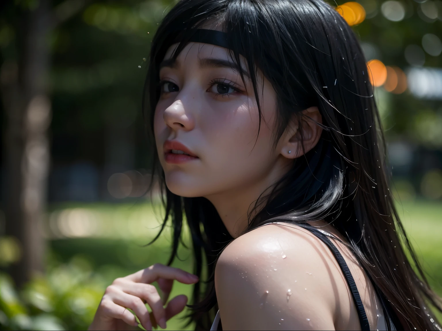 ((sense of tragedy、fall into fear、looks like you&#39;feel like cry))、(8K, highest quality, masterpiece:1.2), (realistic, photo-realistic:1.37),(((sweaty skin、cheeks are red)))、 Super detailed,highest quality, ultra high resolution, professional lighting, photon mapping, radio city, Physically based rendering, cinematic lighting,  midnight road,Depth of written boundary, sharp focus,Tsujimitsu, good composition,(Bokeh:1.2) 1 girl,alone,(whole body), (closed mouth),fine and beautiful eyes, temporarily stop, tight waist,Japanese high school girl, black hair,messy hair,long hair fluttering in the wind,(Ulzzang-6500:1.2) mix 4, hiqcgbody