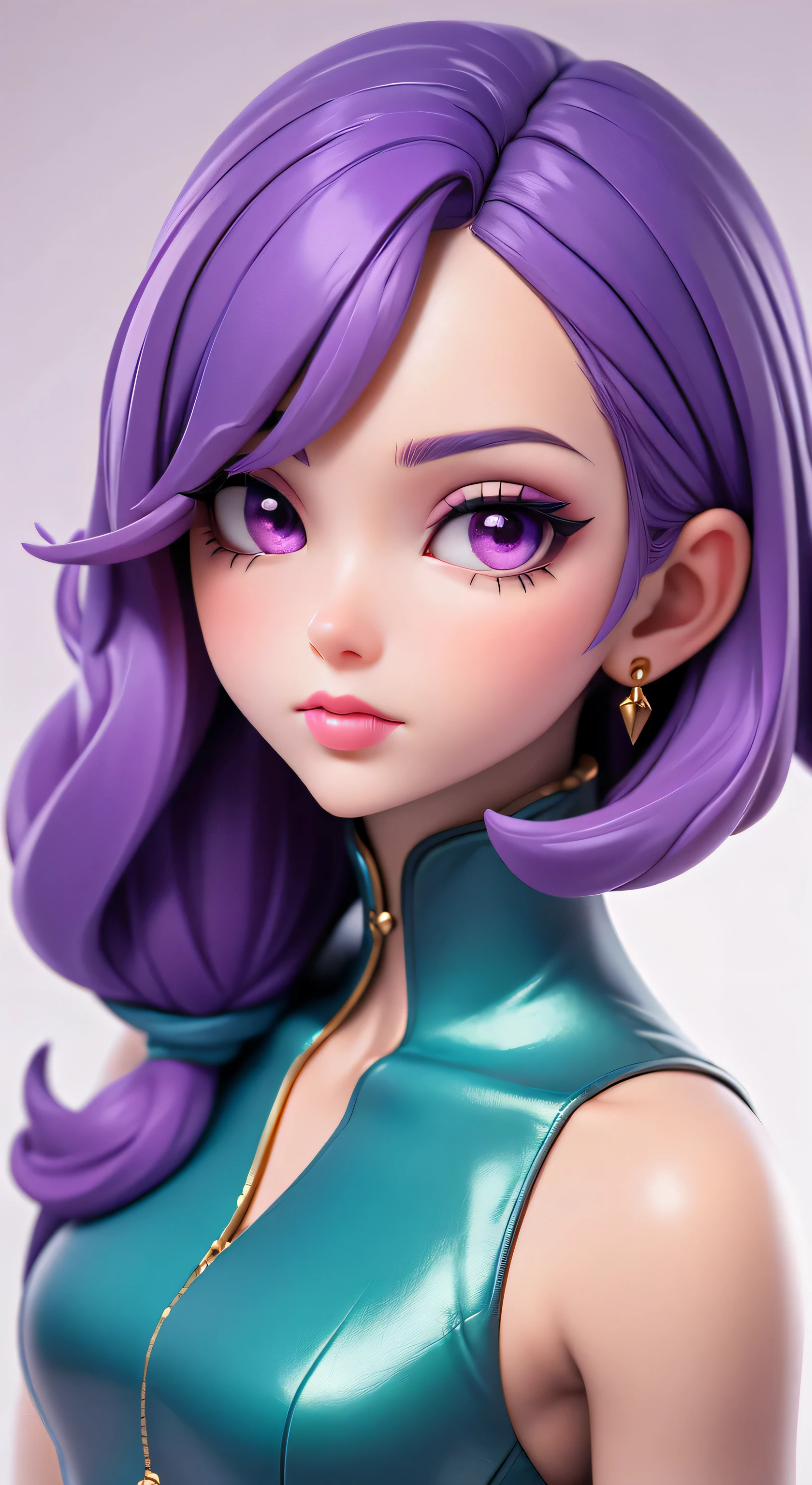 (32k) 16K, 8K, 4K, The face is super delicate, Little mouth, bitten lip makeup, Feminine, purple hair, purple eyes, High resolution, perfect. portrait.