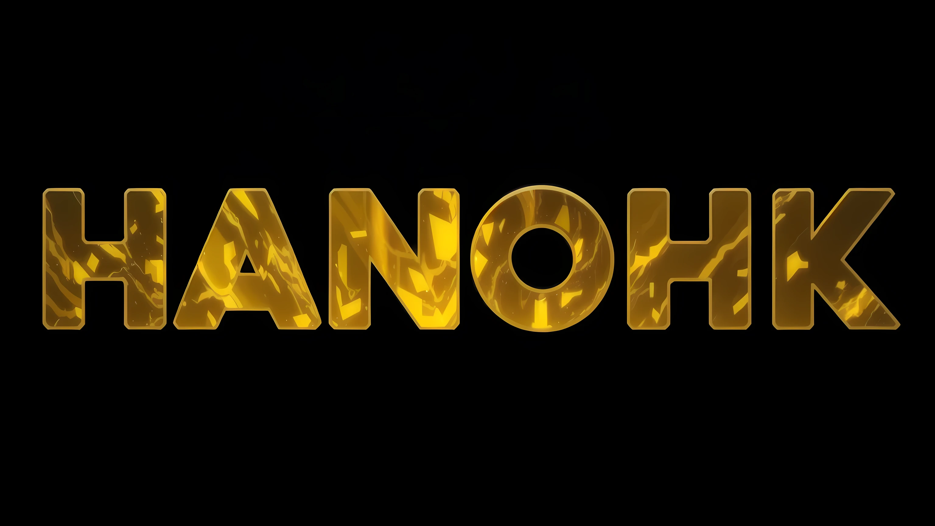 a close-up of golden text that reads hanohk, anorld rendering, banchou, renderizado em Arnold, danbooru, anamorphic, rendered in cinema 4 d, rendered in cinema4d, renderizado em Arnold engine, renderizado em cinema 4 d octanas, flares anamorphic, ankh, nanomachines, panoramic anamorphic