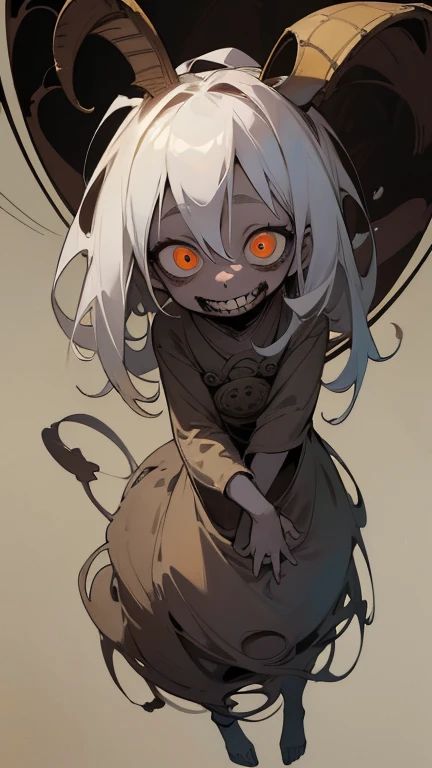 ((goat)), Outline brown, ((Jump scares)), scribble, nightmare, doll-like face, cartoon style, rough sketch, Horror elements, (masterpiece), (High resolution), (super delicate), (clear), Comic style illustration, (drawing style), (Horror elements), Japanese painting, full body,  angle, (snap shot), bugaboo, That&#39;s horrible, (Creepy), Japanese carving, primitive art, old picture scroll style, old staging, Ancient mural style, crazy illustration, antique, dark atmosphere, flat illustration, crazy smile, Creepyな外観, distinctive hairstyle, creative accessories, unique atmosphere
