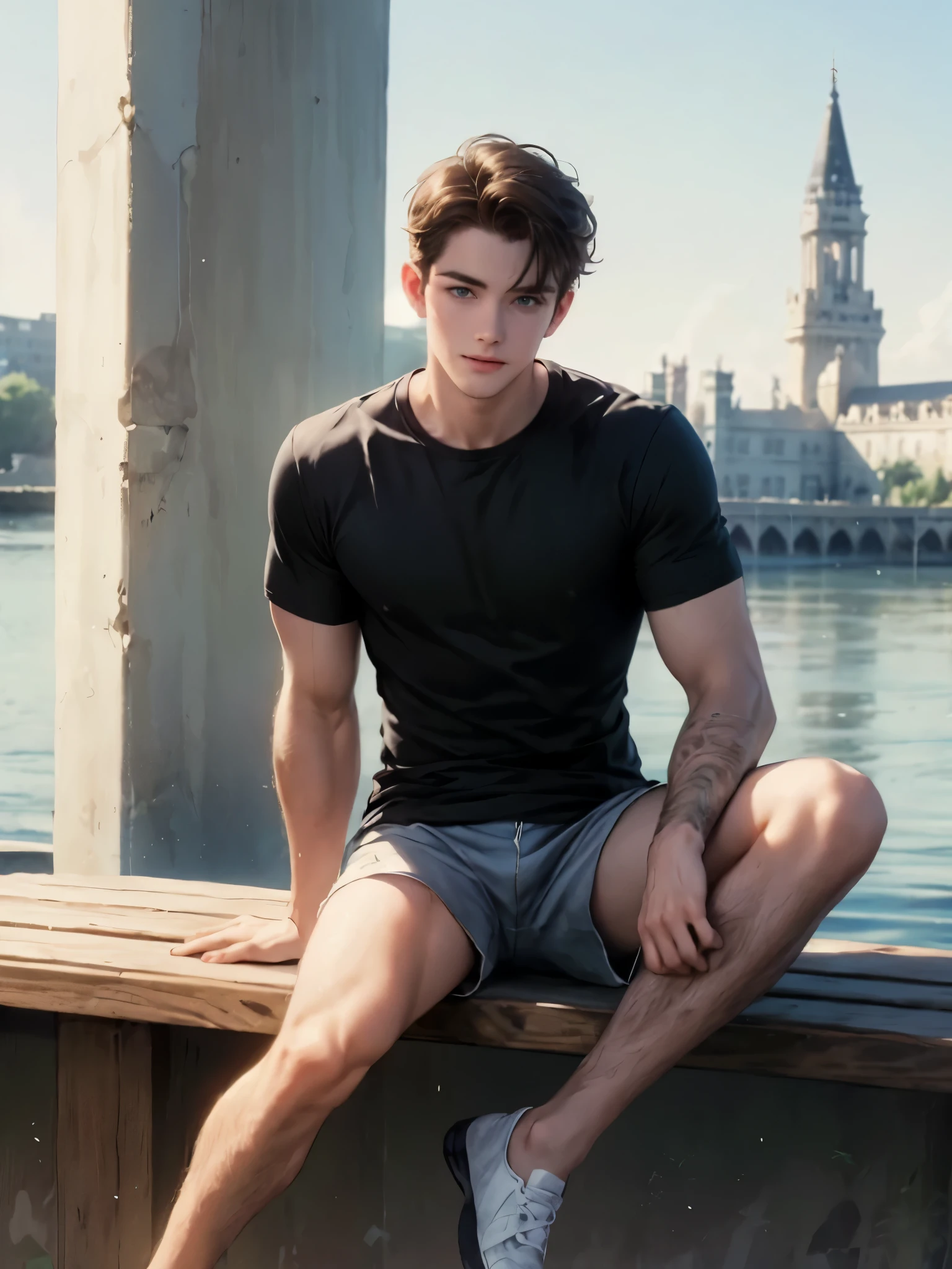 Tom holland, sitting down, man spread, shirtless, muscles, beach, speedo, big bulge, wet