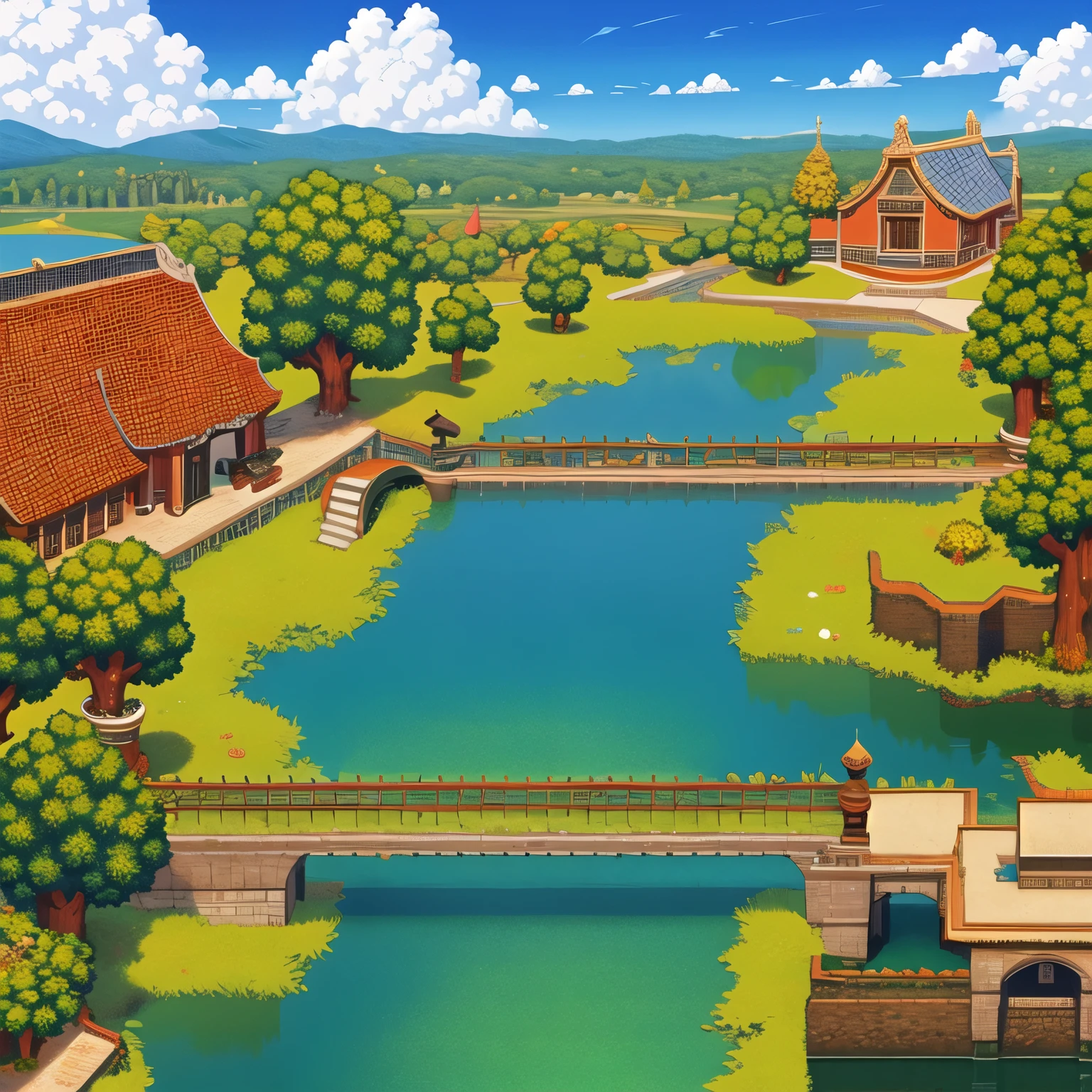 (masterpiece, best quality:1.2), architecture, pixel art,river,Sky,cloud