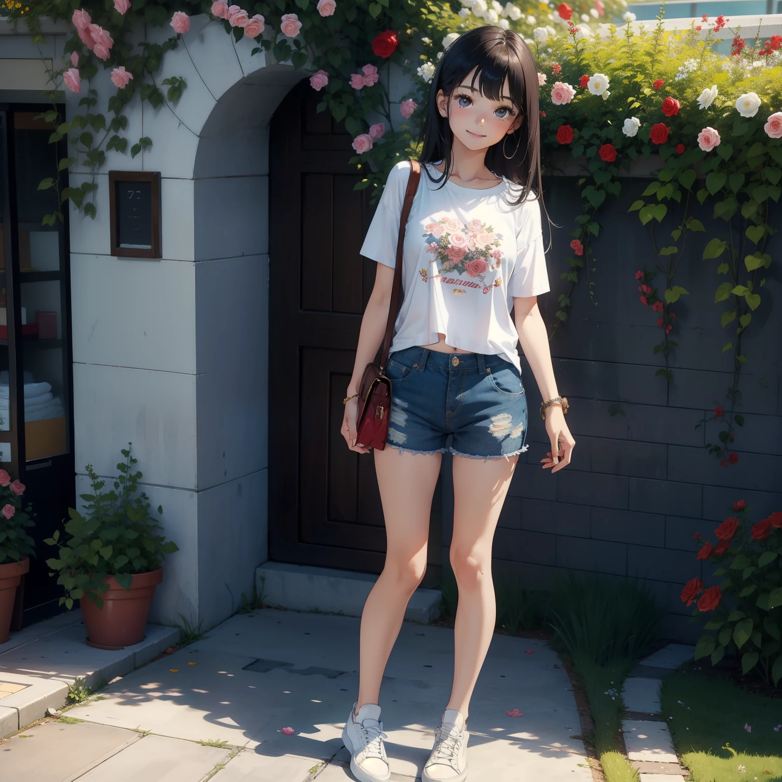 Little girl、sandal、bare-legged、hotpants、Shorthair、tshirts