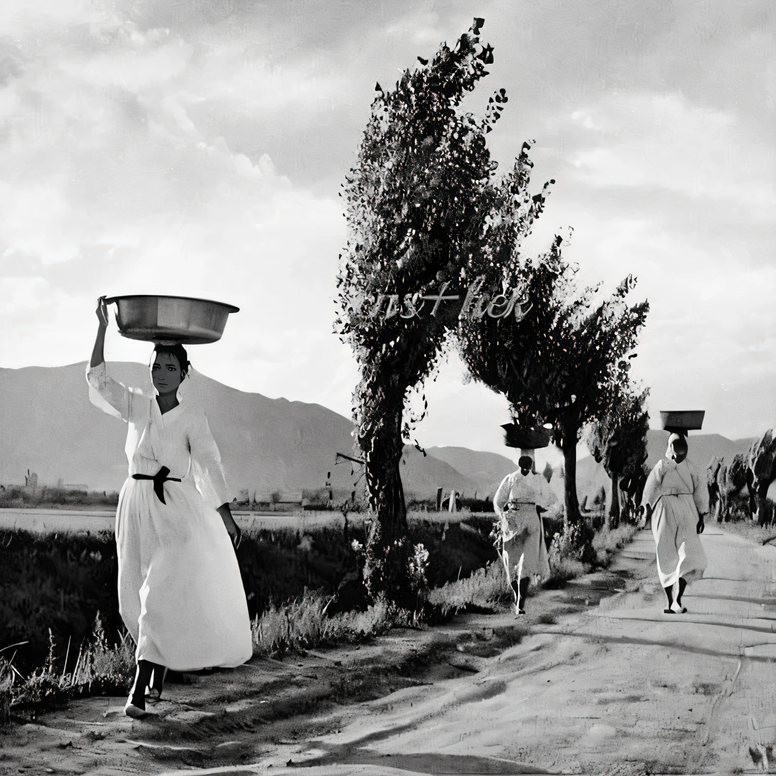 Araped women walking down a dirt road with baskets on their heads, Henri Cartier Bresson, Mark Riboud, Henri Cartier - Bresson, Henri Cartier Bresson, Henri Cartier Bresson, Henri Cartier Bresson, Reporter Nam Gye-woo, black and white color photos, inspired Henri Cartier Bresson, Life magazine coverage photo