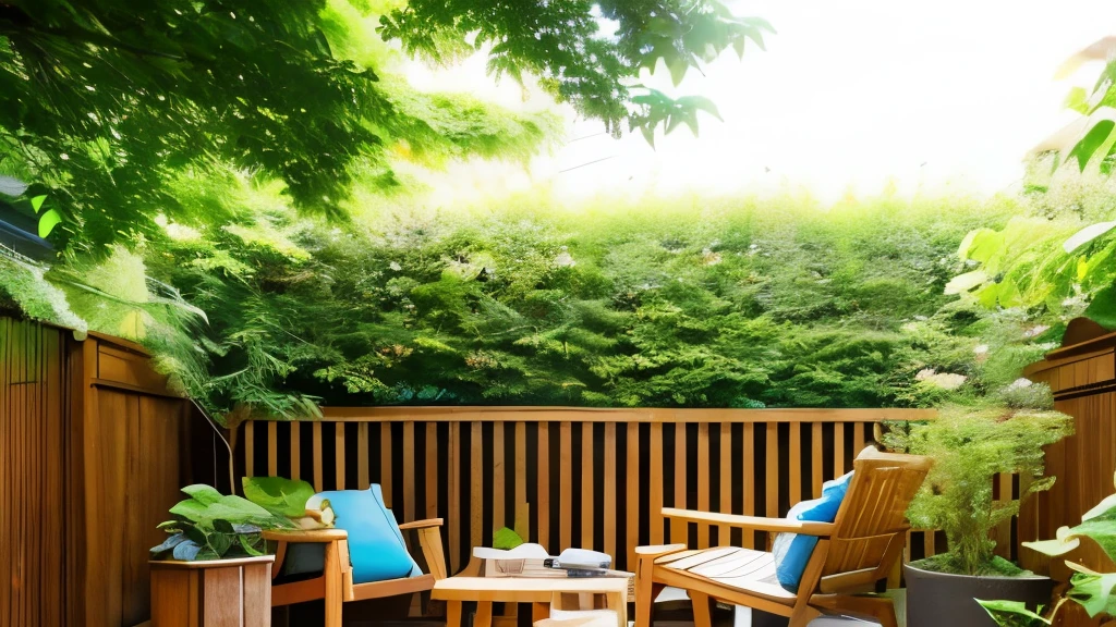 refreshing summer garden、Bright garden、wood deck、Light、Huada