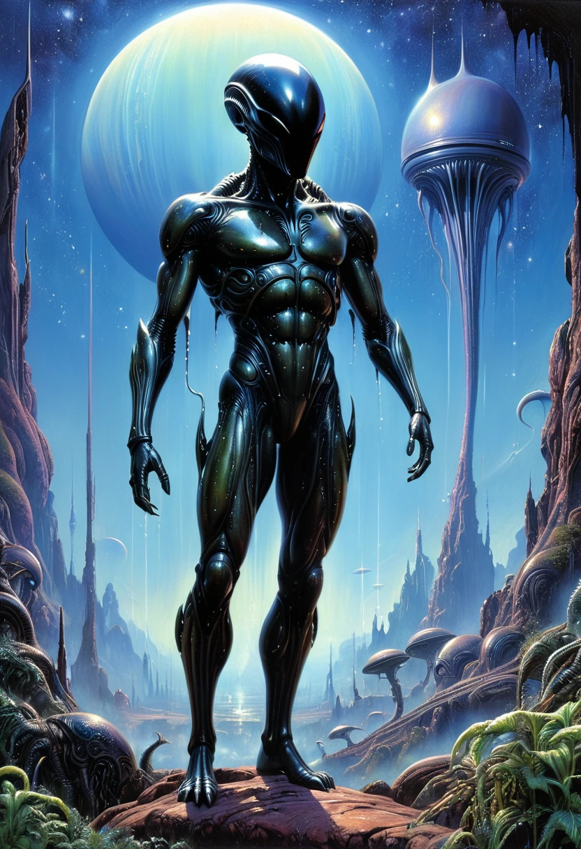 Alien Landscape, by Ralph McQuarrie, (masterpiece, best quality, perfect composition, very aesthetic, absurdres, ultra-detailed, intricate details, Professional, official art, Representative work:1.3)