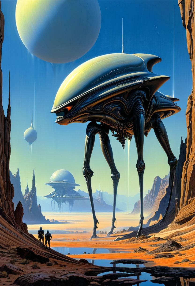 Alien Landscape, by Ralph McQuarrie, (masterpiece, best quality, perfect composition, very aesthetic, absurdres, ultra-detailed, intricate details, Professional, official art, Representative work:1.3)