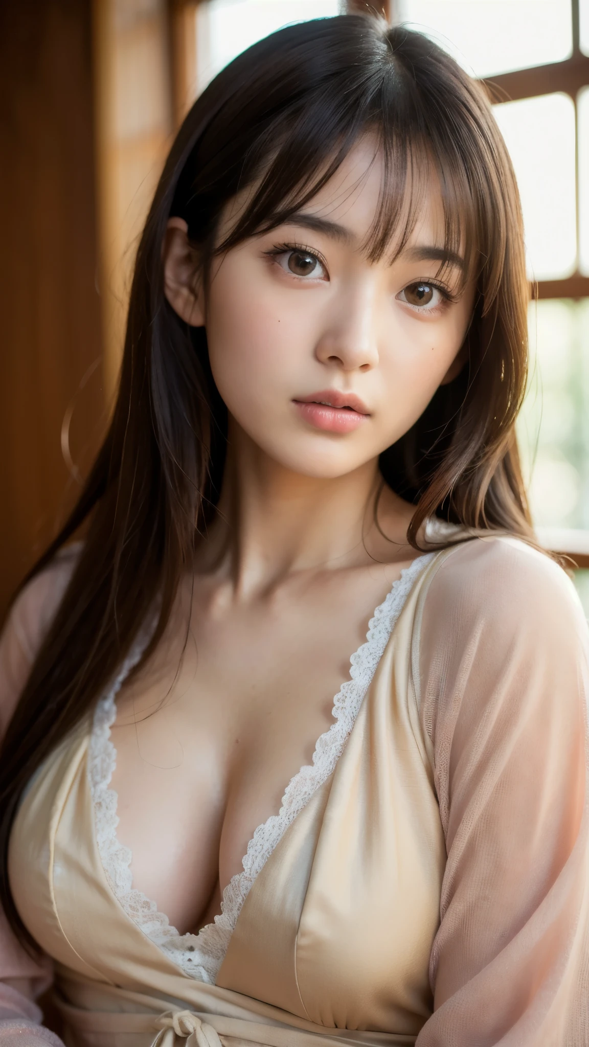 best quality, face focus, soft light, ultra high res, (photorealistic:1.4), RAW photo,
1japanese girl, solo, cute, (pupil, lights in the eyes), detailed beautiful face, (small chest),(high resolution detail of human skin texture),
(long hair),
indoor,
Damask Shirt Dress,
(portrait)