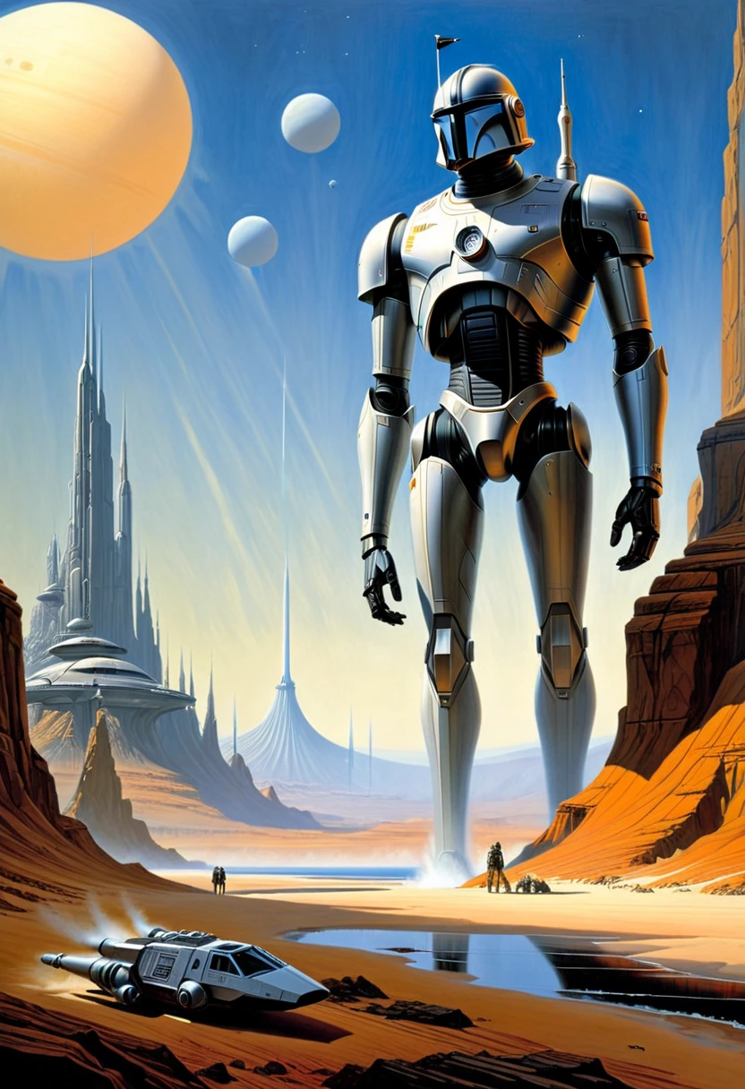 Alien Landscape, by Ralph McQuarrie, (masterpiece, best quality, perfect composition, very aesthetic, absurdres, ultra-detailed, intricate details, Professional, official art, Representative work:1.3)