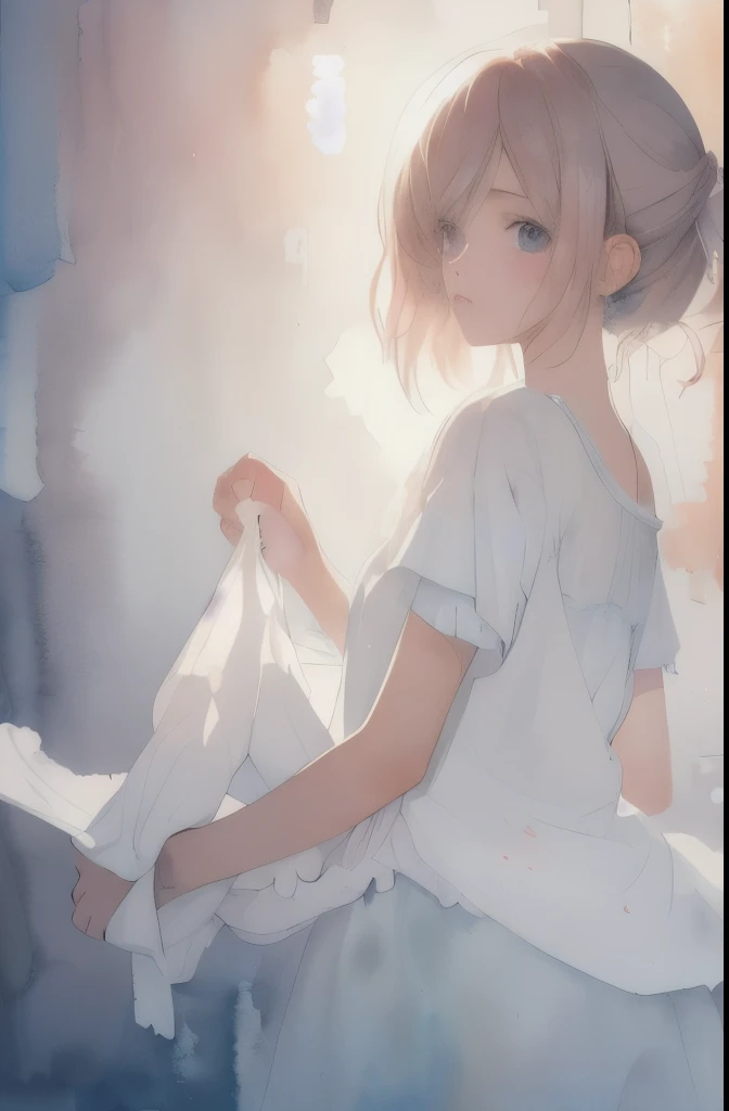 disorganized, High resolution, super detailed, (1 girl:1.3),
break
, watercolor style, soft blending, dreamy laundry, delicate texture,