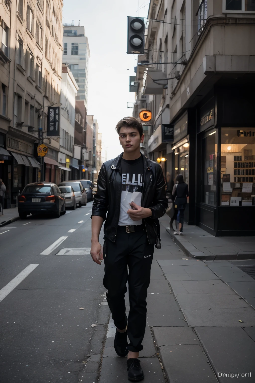 Create an image for the cover of an e-book in 3D style of a young man needing to make a decision In the middle of a city and with the intention of calling a hero to help but the hero is hidden in the image and in this image it is printed in a soft and impactful title "call yourself the hero” 