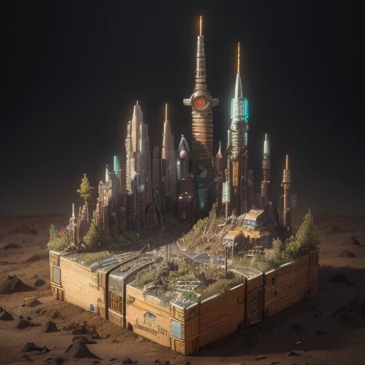 6598年Mars realistic model, (bifurcation, original photo, best quality, masterpiece:1.4),SteampunkCyberpunk6820 City,(CyberpunkMars light:1.3), Mars (related to land),(in a small nature box:1.3),Isometric, small nature, landscape on foundation,landscape,