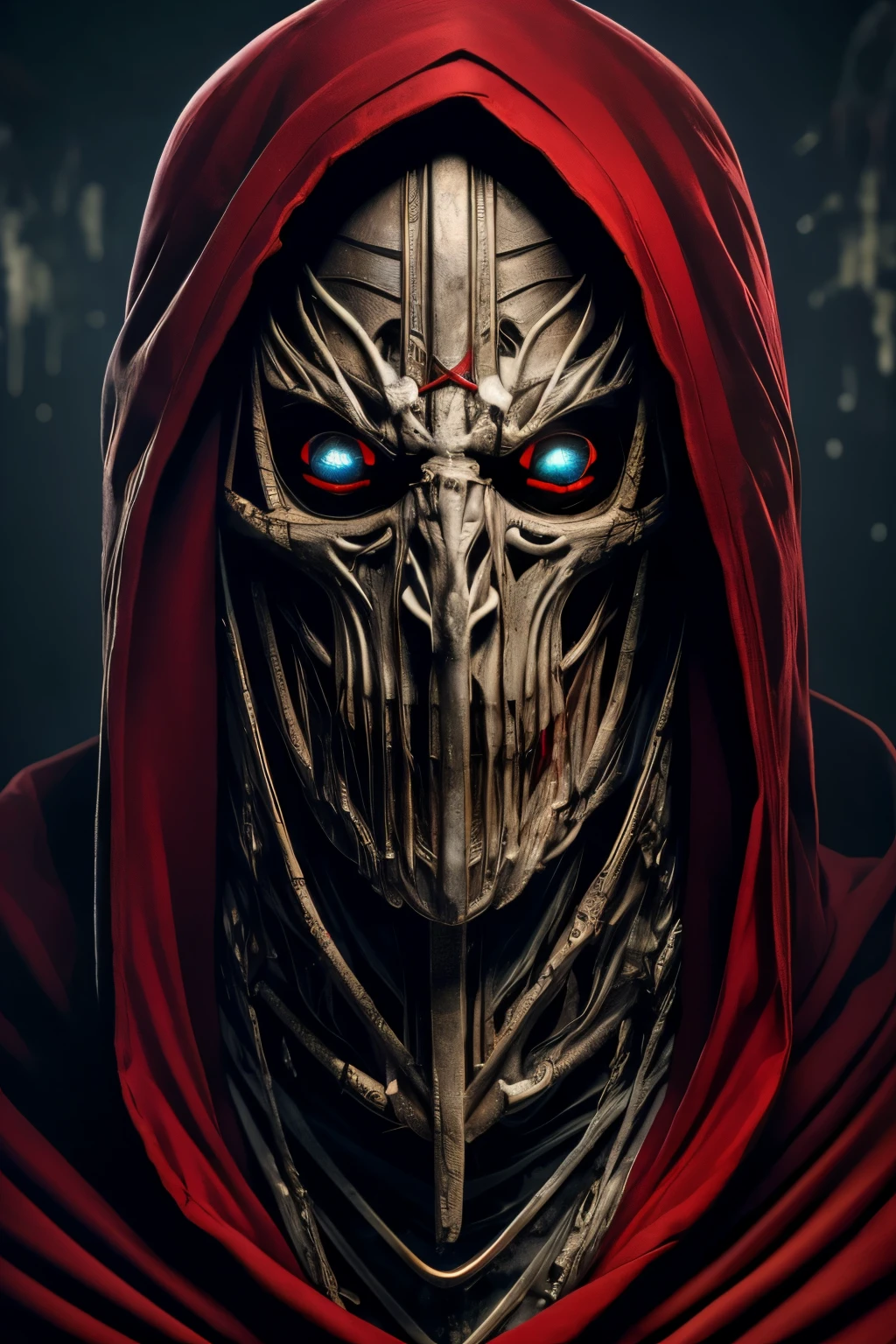 (masterpiece:1.2), disorganized, Photorealistic shots of Mumm-Ra,alone, rotting mummy,a malicious and ancient sorcerer, , Dead, covered with rotten bandages, emaciated body. grotesque, the skin is a sickly gray, ボロボロのcovered with rotten bandages, The body is haggard, his face is hidden by a hooded red robe, Eerie glowing red eyes, malicious, (very detailed:1.3)