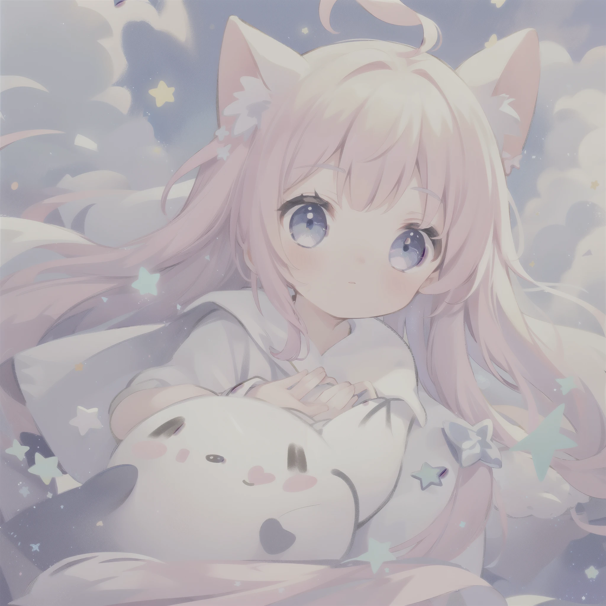 ((​masterpiece)), (fantasy-style), simple background, galactic clouds and star clusters, colorful hair, beautiful detailed eyes, Gradient color eyes, cute girl