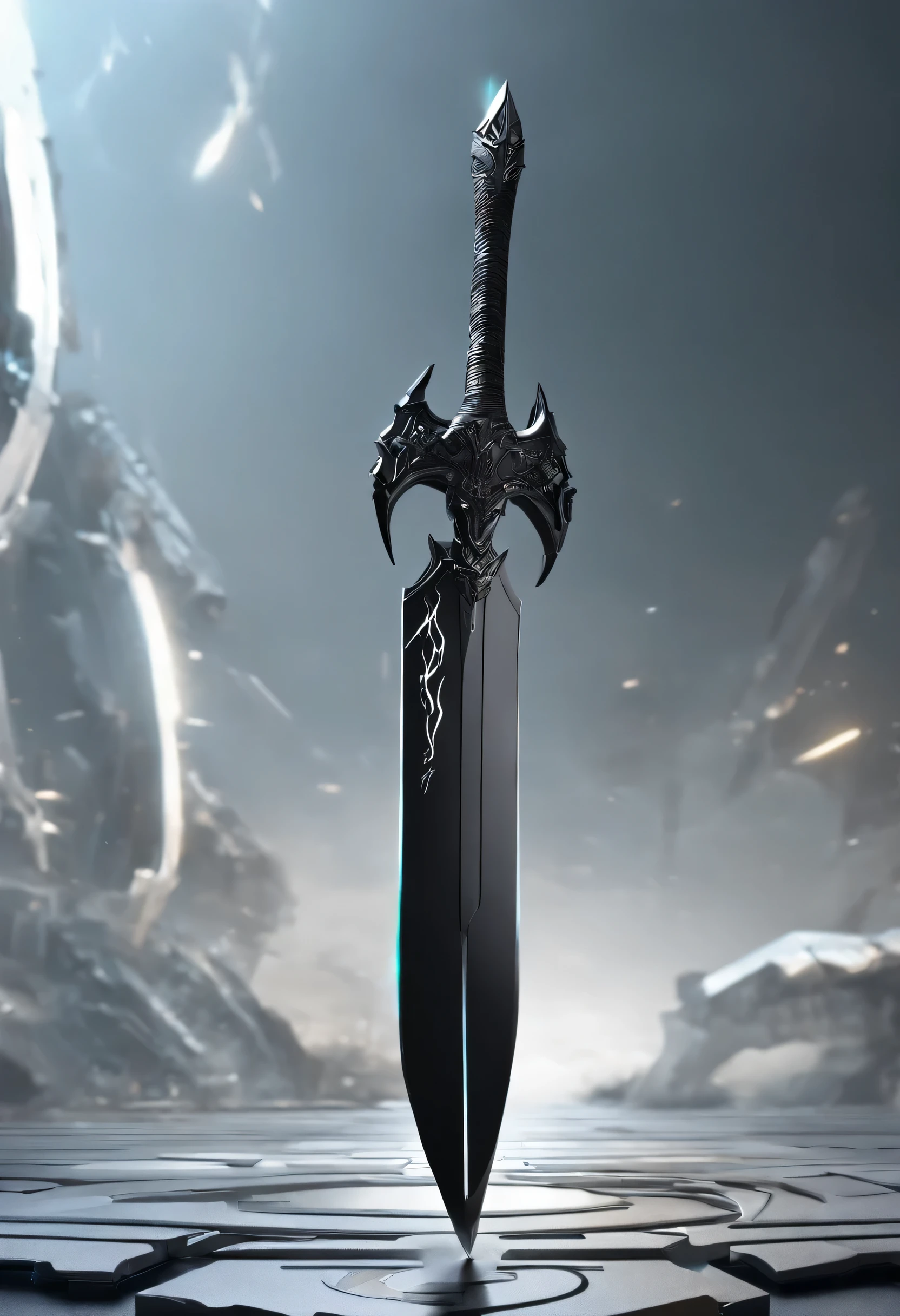 (masterpiece, high quality, hd, detailed: 1.3)A simple black sword with an eerie atmosphere