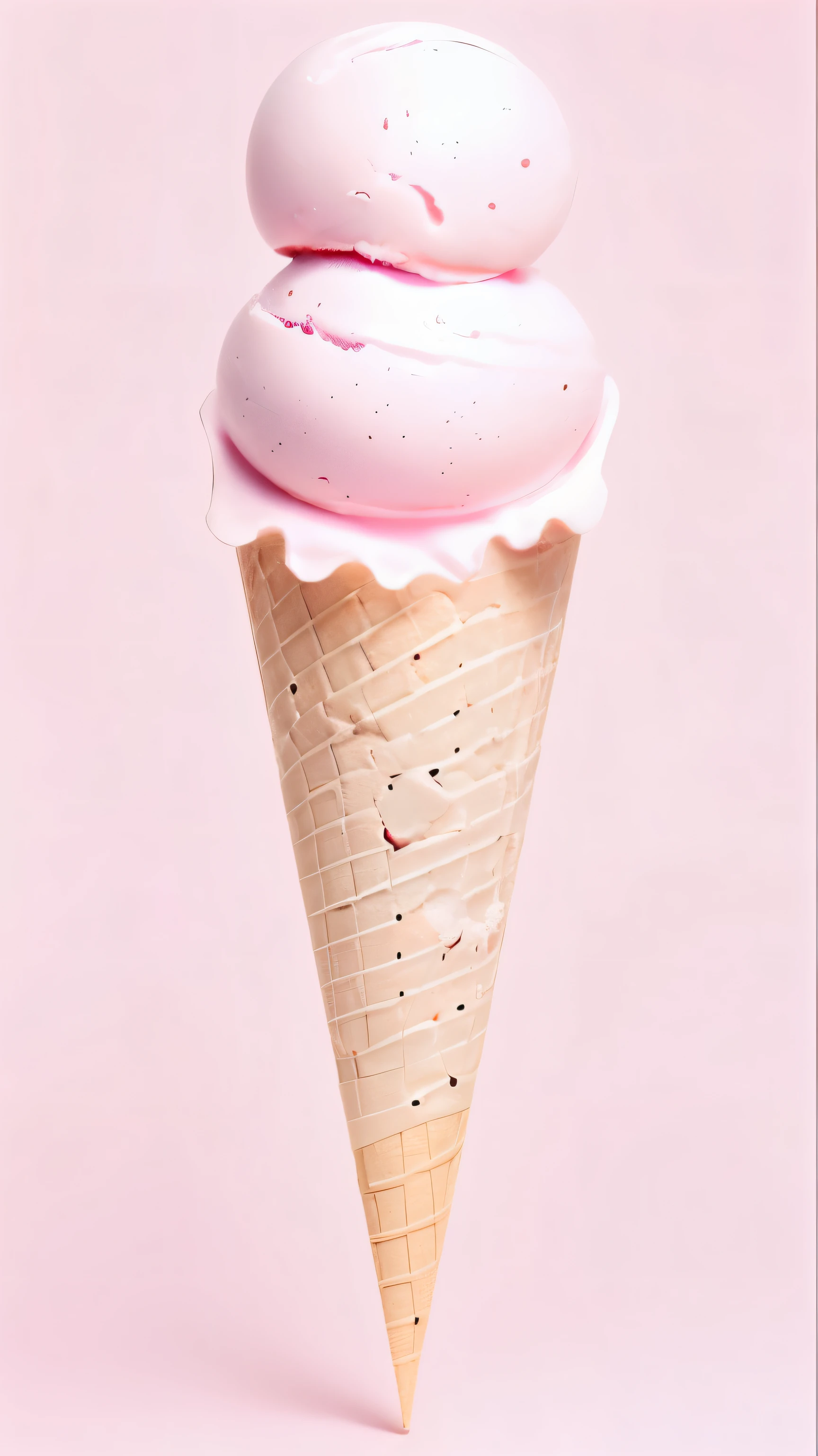 ice cream cone,Two pink ice cream balls,Chocolate Crispy Cone,Frosting,White background